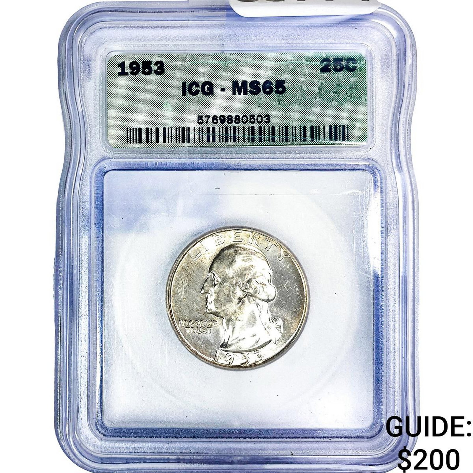 1953 Washington Silver Quarter ICG MS65: 1953 Washington Silver Quarter ICG MS65