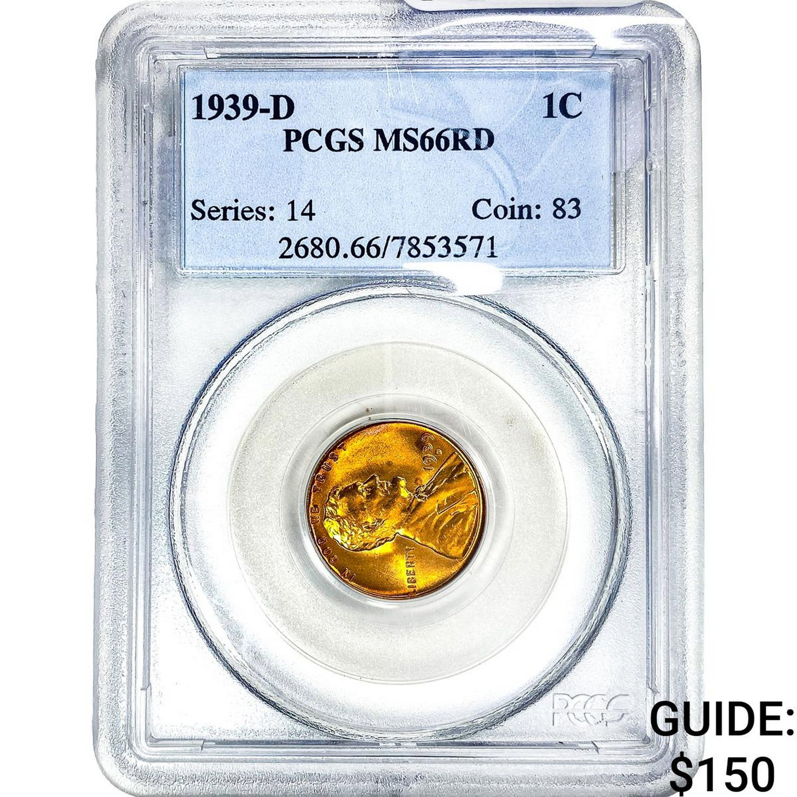 1939-D Wheat Cent PCGS MS66 RD: 1939-D Wheat Cent PCGS MS66 RD