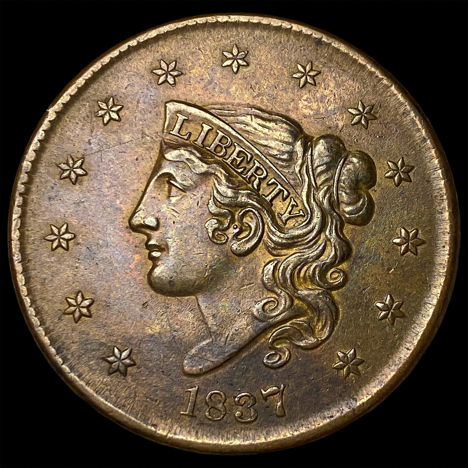 1837 Coronet Head Large Cent CHOICE AU: 1837 Coronet Head Large Cent CHOICE AU