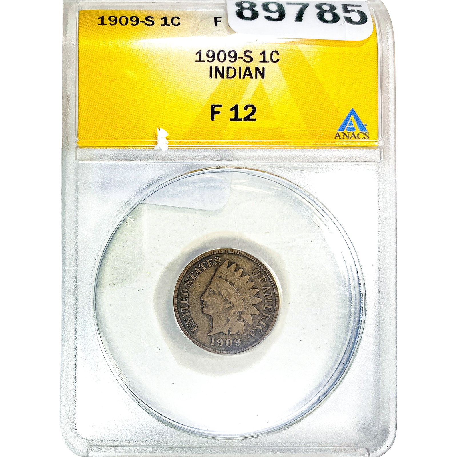 1909-S Indian Head Cent ANACS F12: 1909-S Indian Head Cent ANACS F12