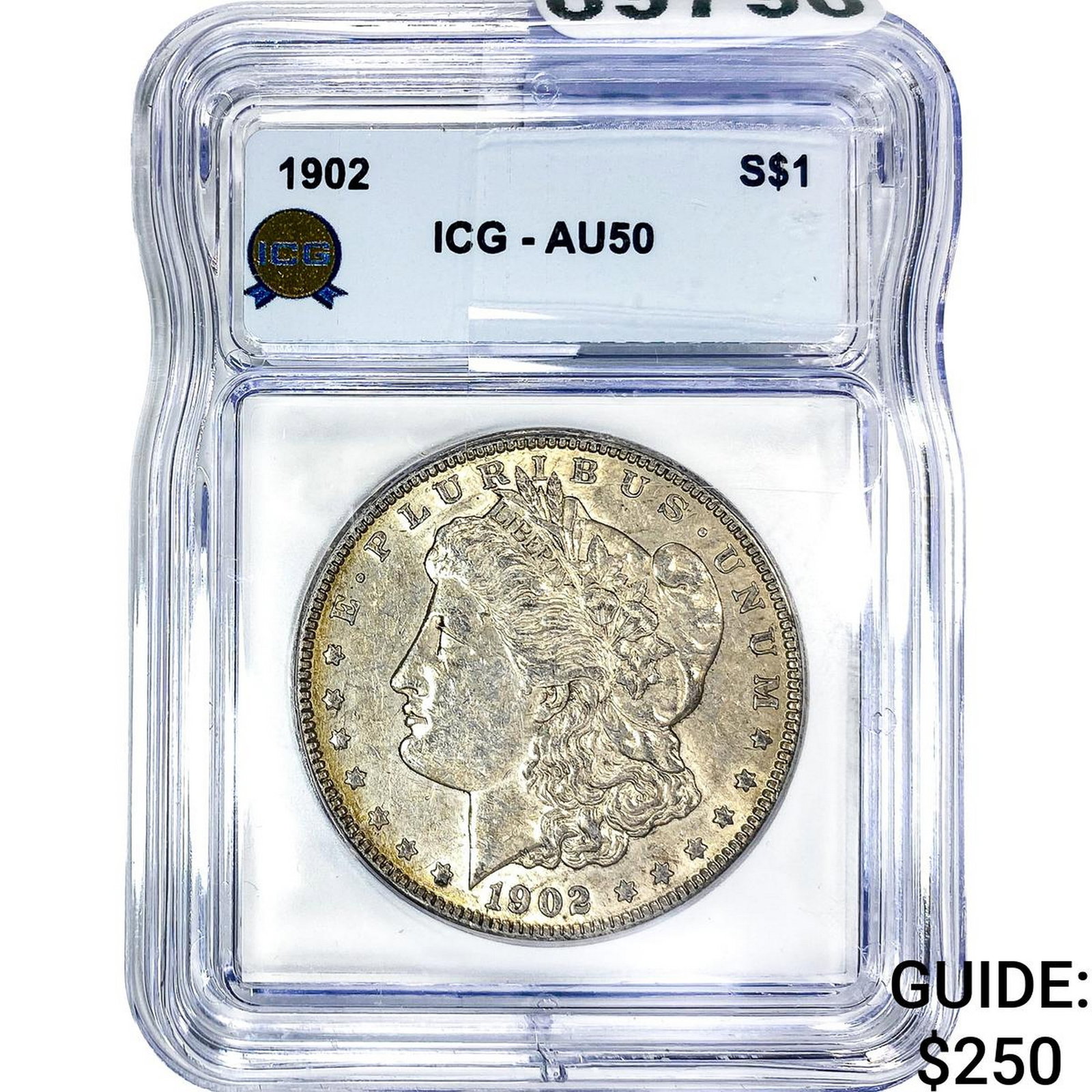 1902 Morgan Silver Dollar ICG AU50: 1902 Morgan Silver Dollar ICG AU50