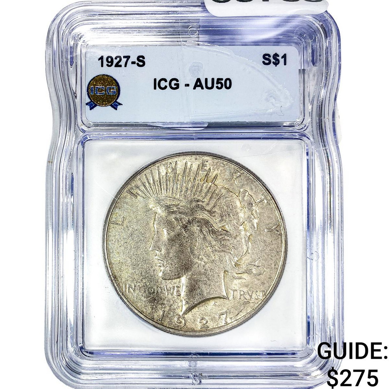 1927-S Silver Peace Dollar ICG AU50: 1927-S Silver Peace Dollar ICG AU50