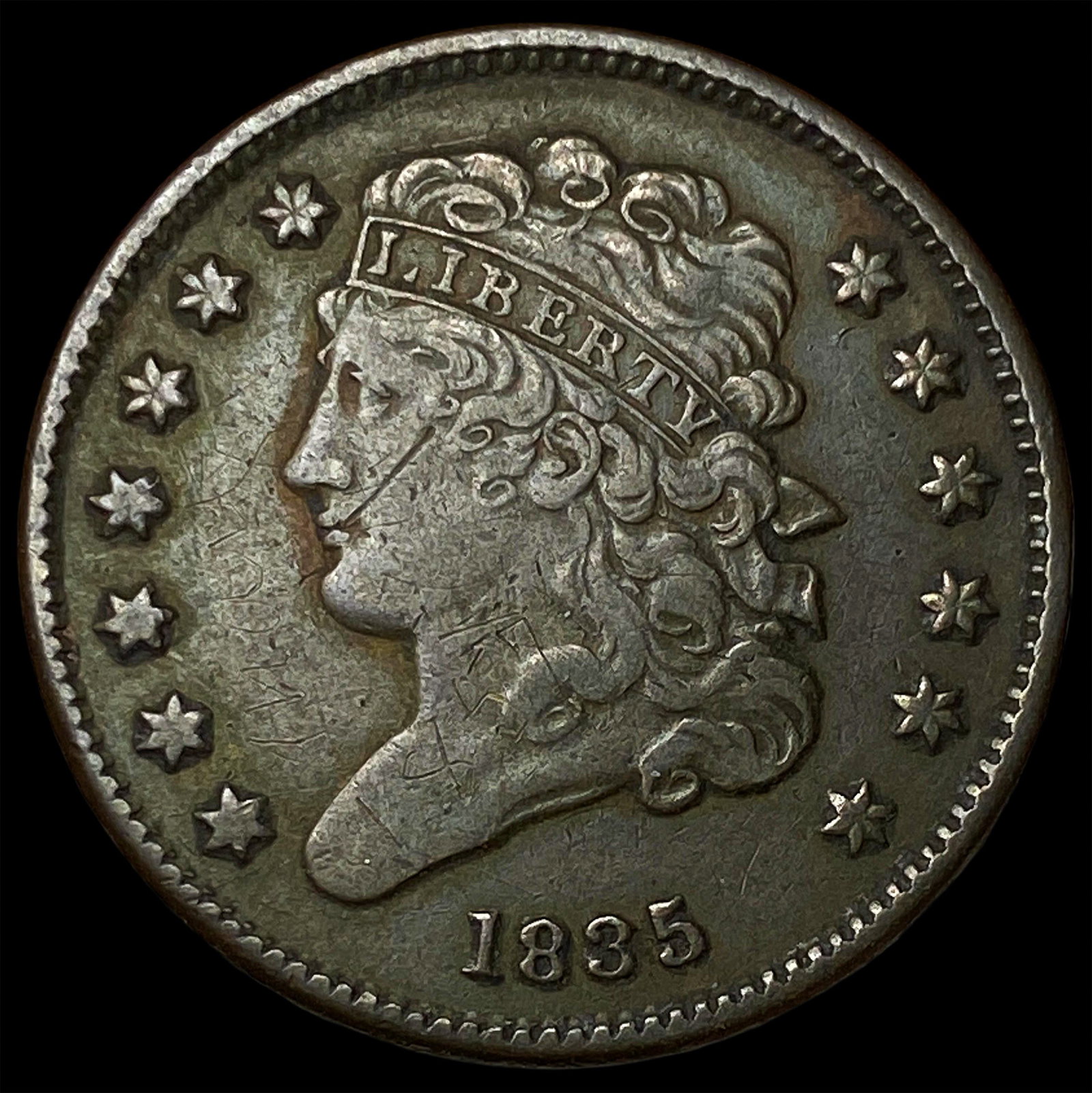 1835 Braided Hair Half Cent ABOUT UNCIRCULATED: 1835 Braided Hair Half Cent ABOUT UNCIRCULATED
