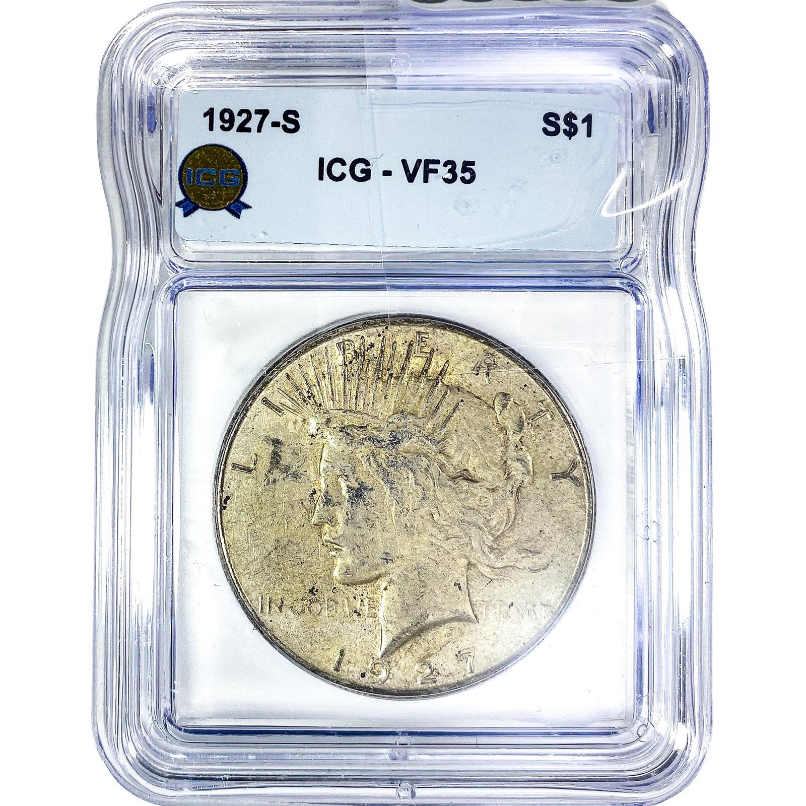 1927-S Silver Peace Dollar ICG VF35: 1927-S Silver Peace Dollar ICG VF35