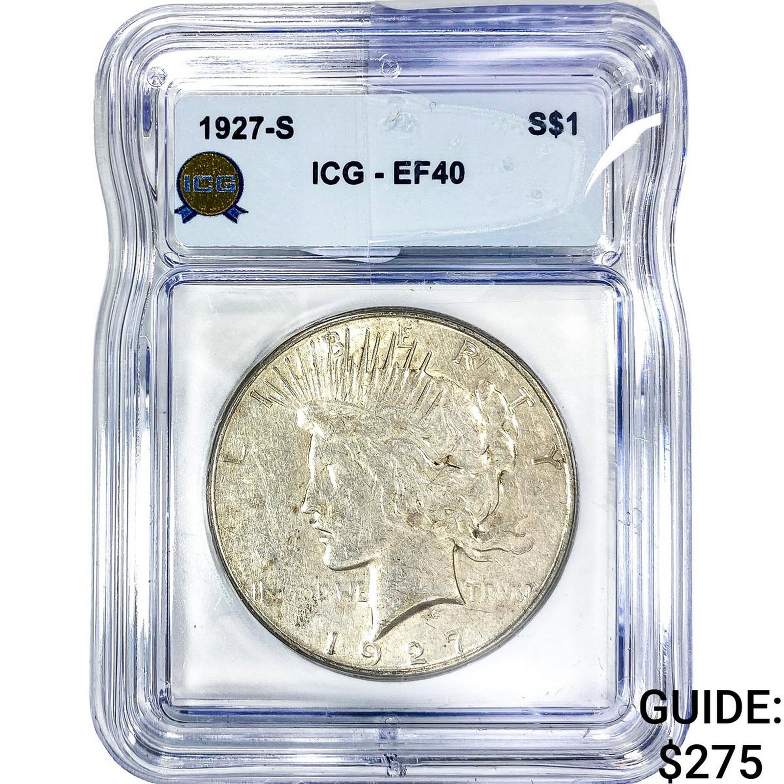 1927-S Silver Peace Dollar ICG EF40: 1927-S Silver Peace Dollar ICG EF40