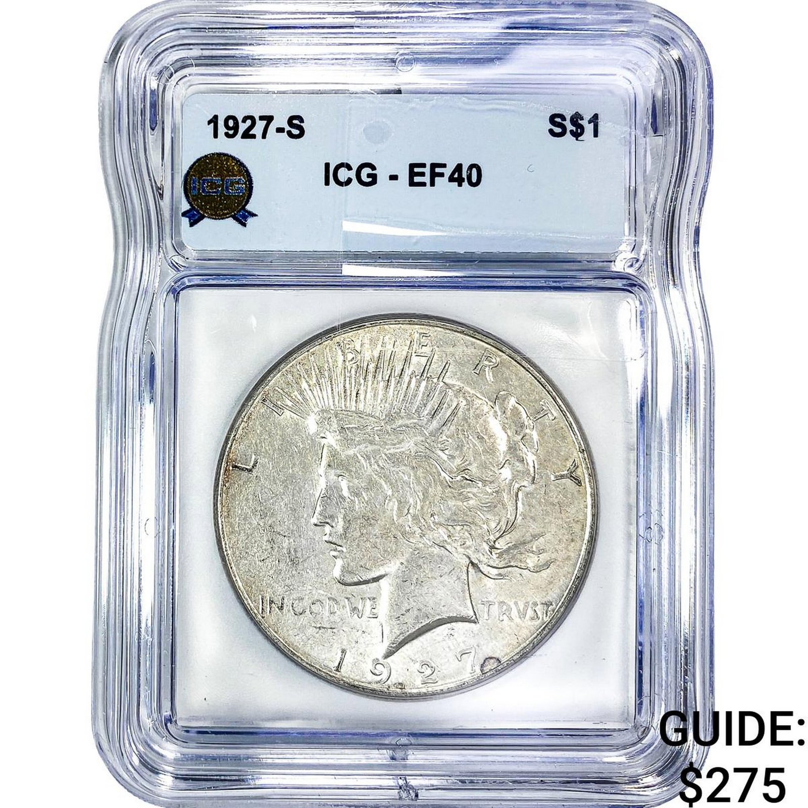 1927-S Silver Peace Dollar ICG EF40: 1927-S Silver Peace Dollar ICG EF40