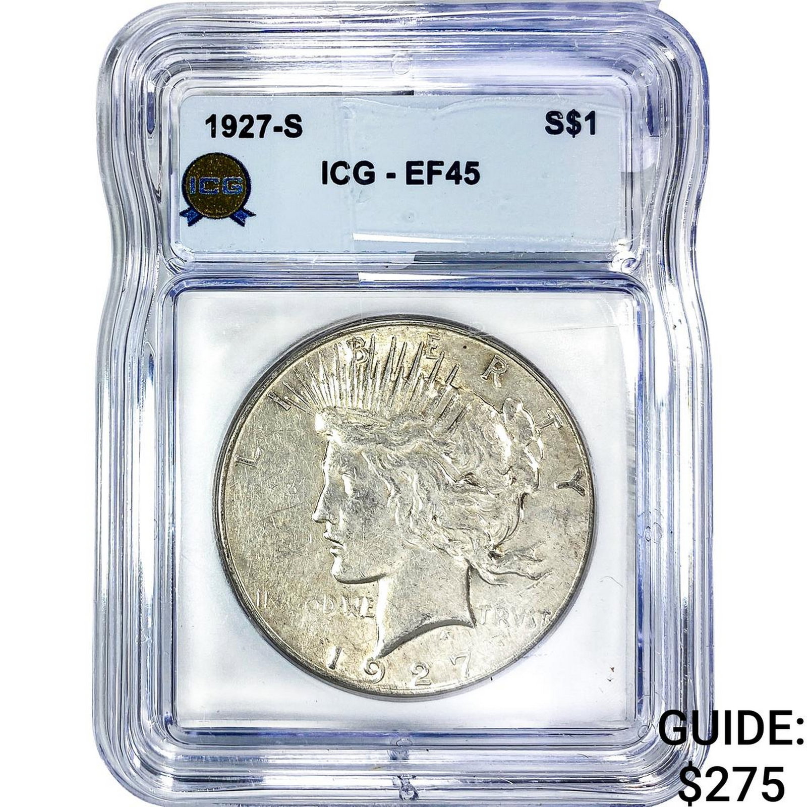 1927-S Silver Peace Dollar ICG EF45: 1927-S Silver Peace Dollar ICG EF45