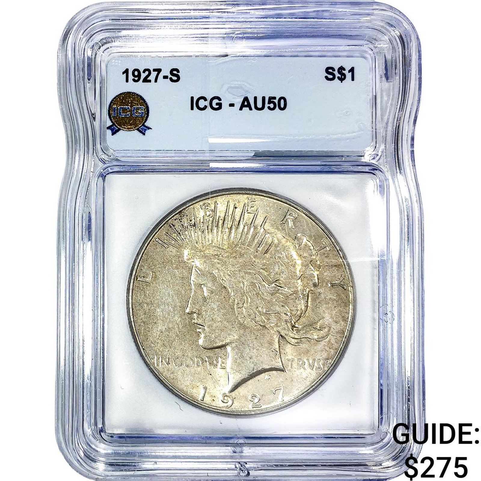 1927-S Silver Peace Dollar ICG AU50: 1927-S Silver Peace Dollar ICG AU50