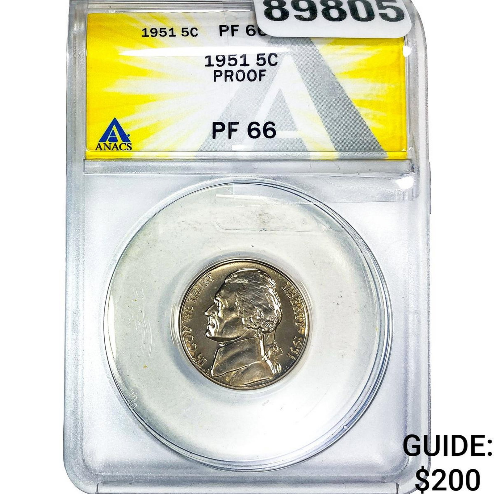 1951 Jefferson Nickel ANACS PF66 PROOF: 1951 Jefferson Nickel ANACS PF66 PROOF