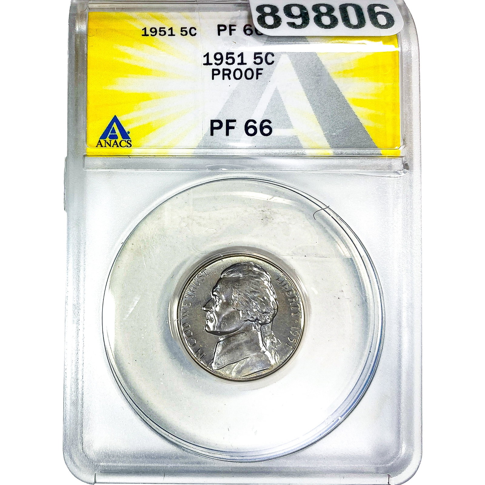 1951 Jefferson Nickel ANACS PF66 PROOF: 1951 Jefferson Nickel ANACS PF66 PROOF