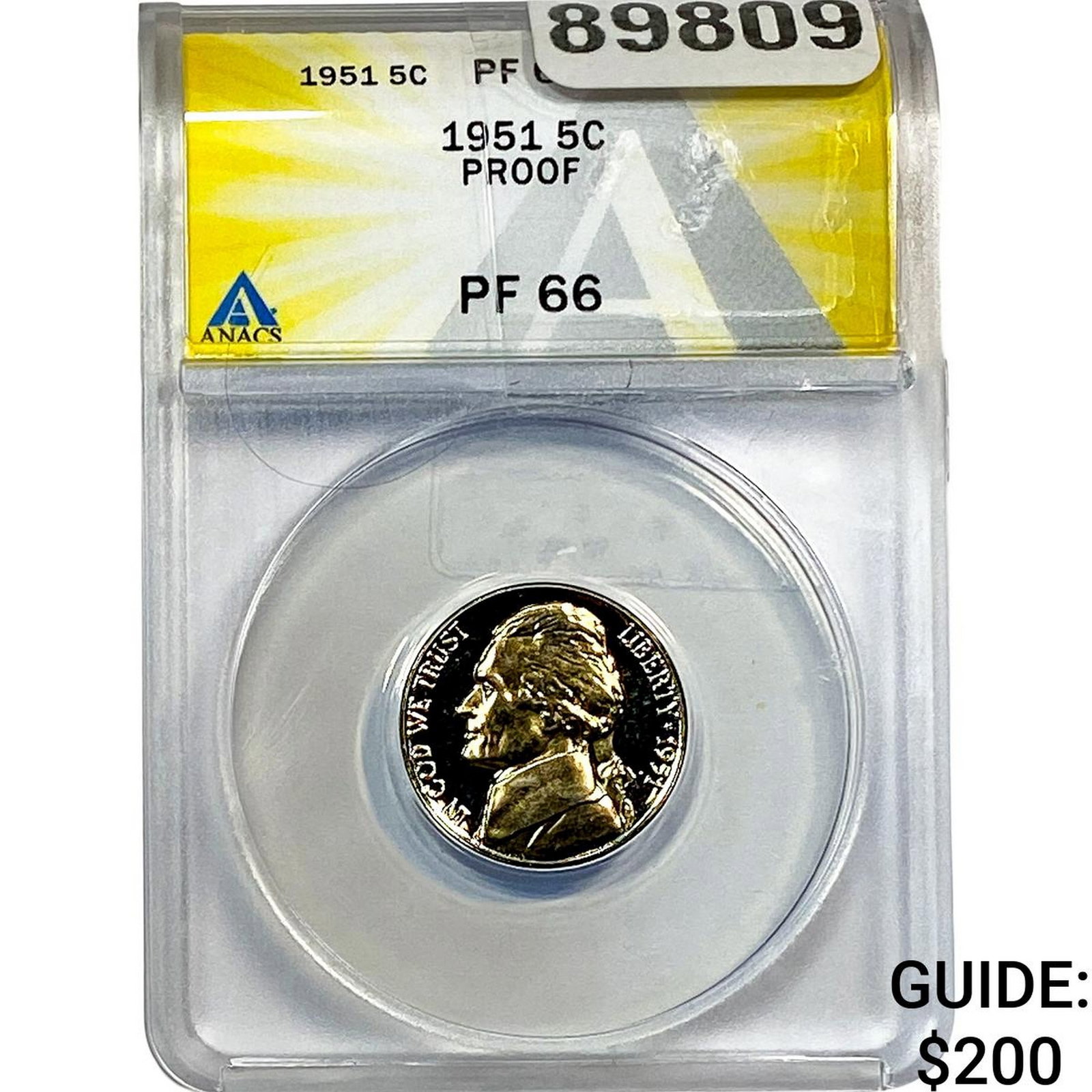 1951 Jefferson Nickel ANACS PF66 PROOF: 1951 Jefferson Nickel ANACS PF66 PROOF