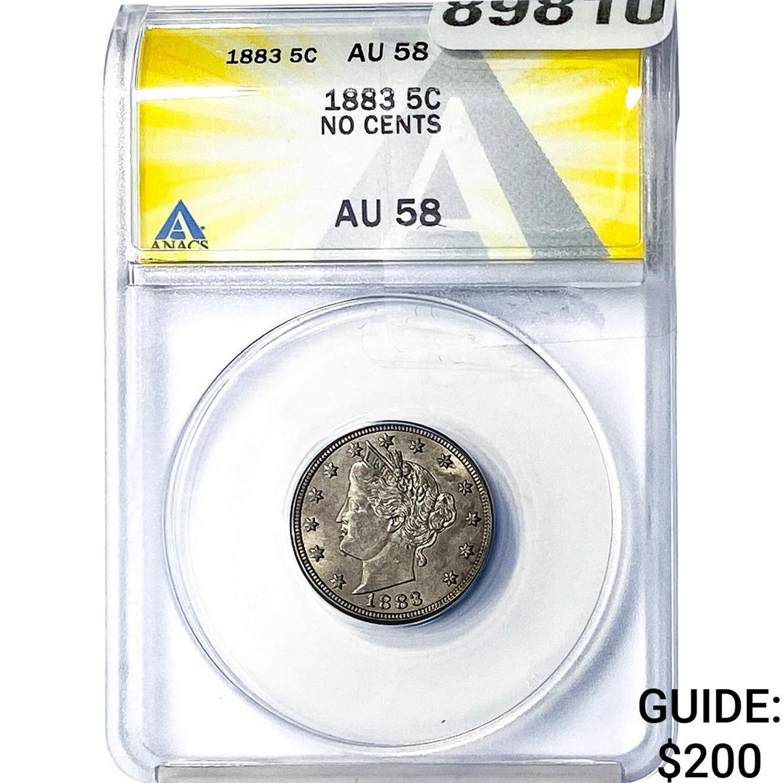 1883 Liberty Victory Nickel ANACS AU58 NO CENTS: 1883 Liberty Victory Nickel ANACS AU58 NO CENTS