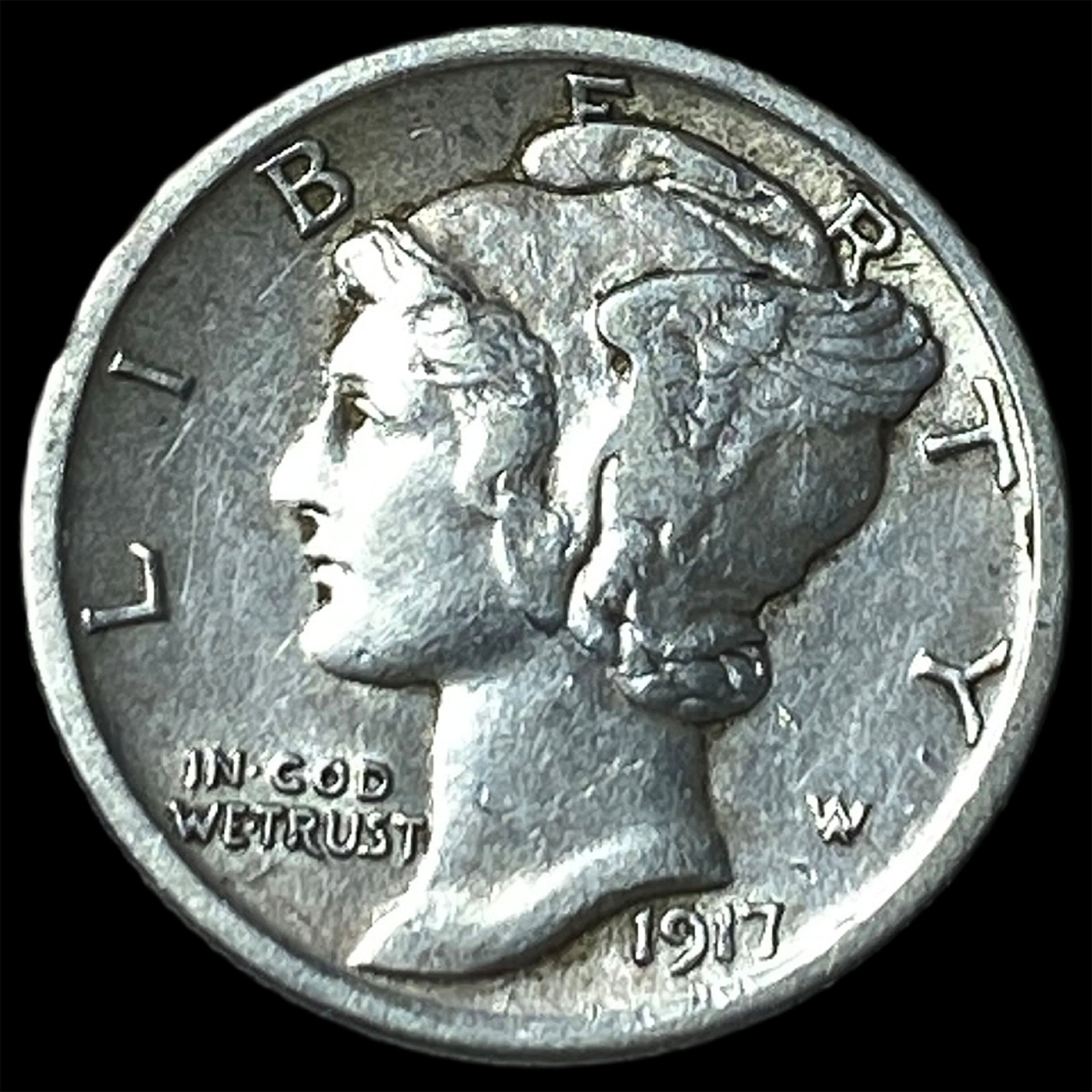 1917-D Silver Mercury Dime CLOSELY UNCIRCULATED: 1917-D Silver Mercury Dime CLOSELY UNCIRCULATED