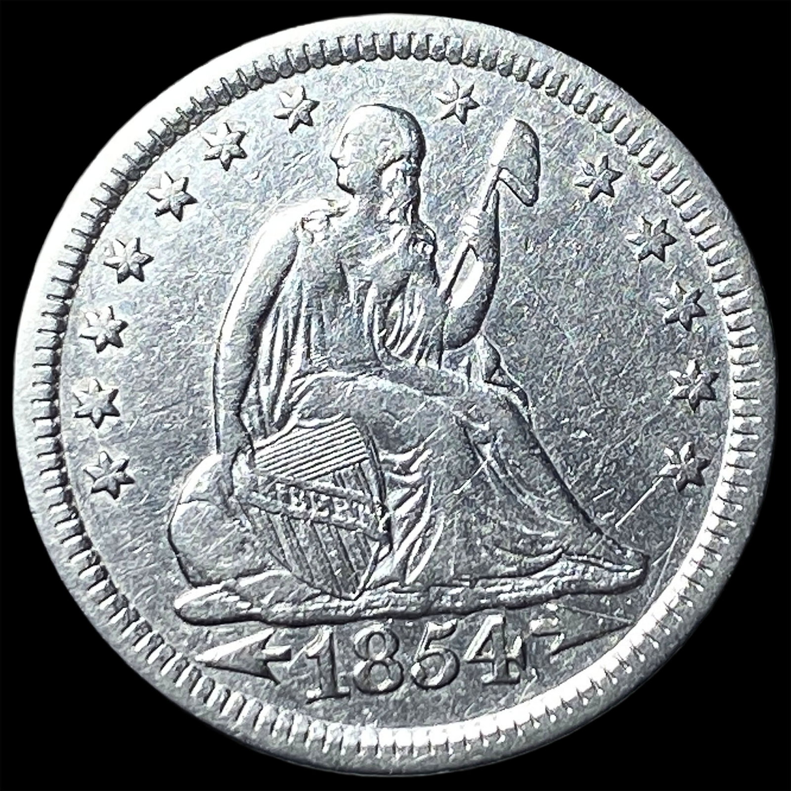 1854 Arrows Seated Liberty Quarter NEARLY UNCIRCULATED: 1854 Arrows Seated Liberty Quarter NEARLY UNCIRCULATED