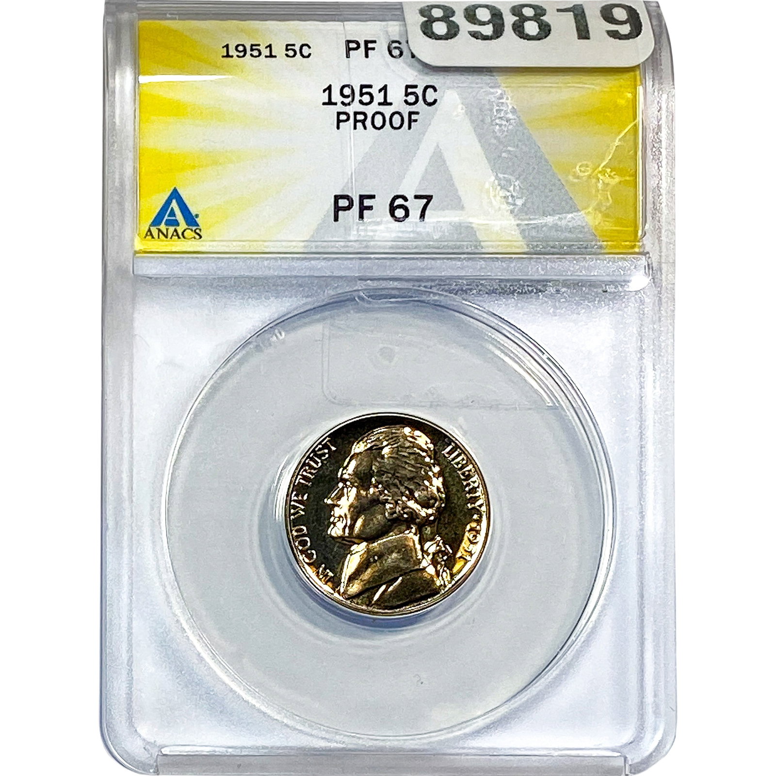 1951 Jefferson Nickel ANACS PF67 PROOF: 1951 Jefferson Nickel ANACS PF67 PROOF