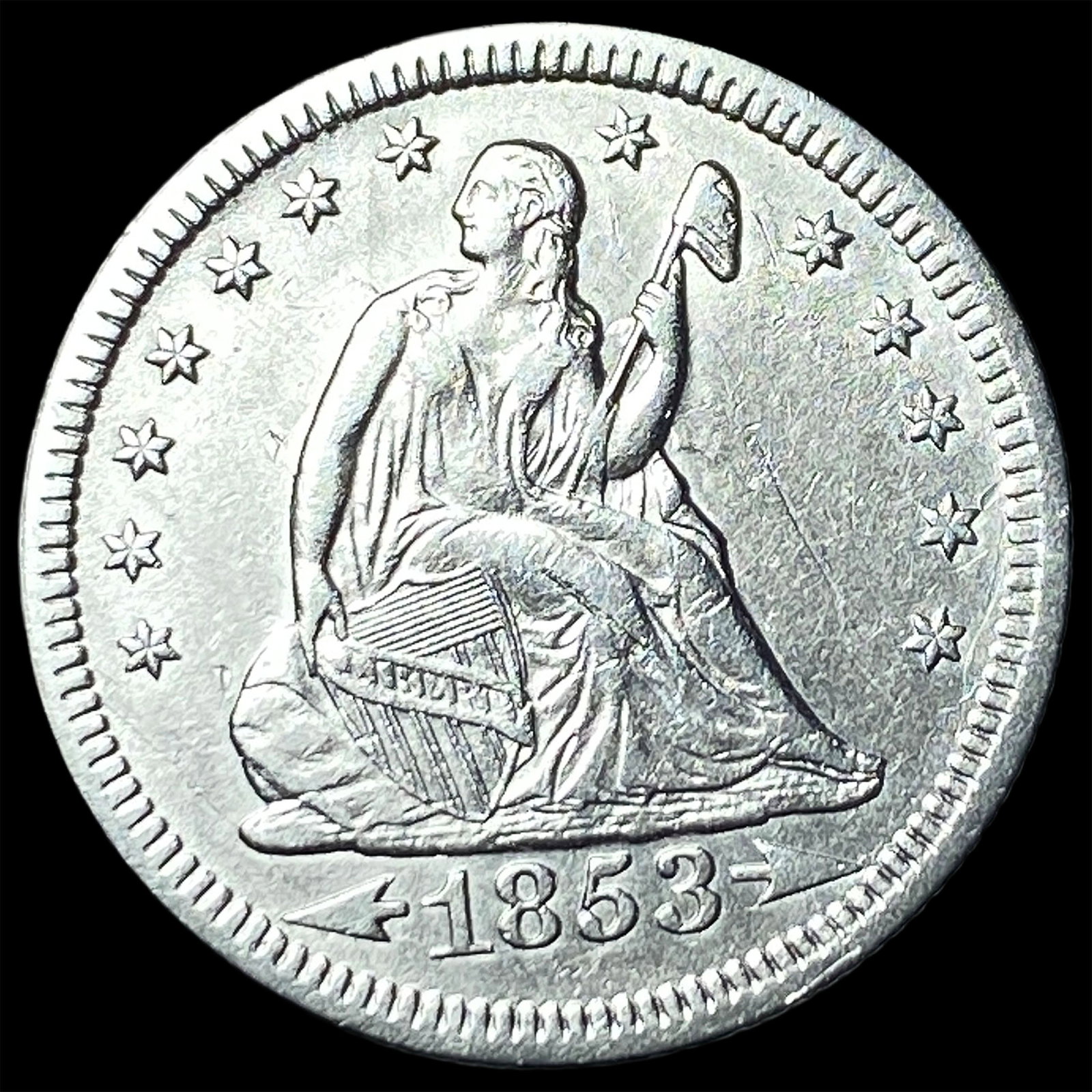 1853 Arrows/Rays Seated Liberty Quarter NEARLY UNCIRCULATED: 1853 Arrows/Rays Seated Liberty Quarter NEARLY UNCIRCULATED