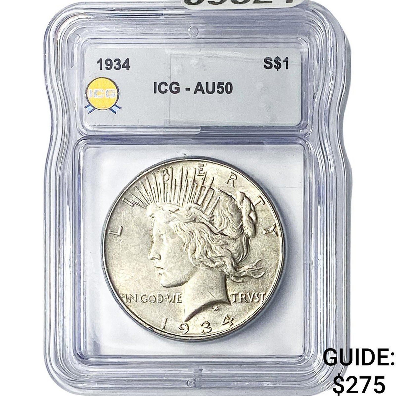 1934 Silver Peace Dollar ICG AU50: 1934 Silver Peace Dollar ICG AU50