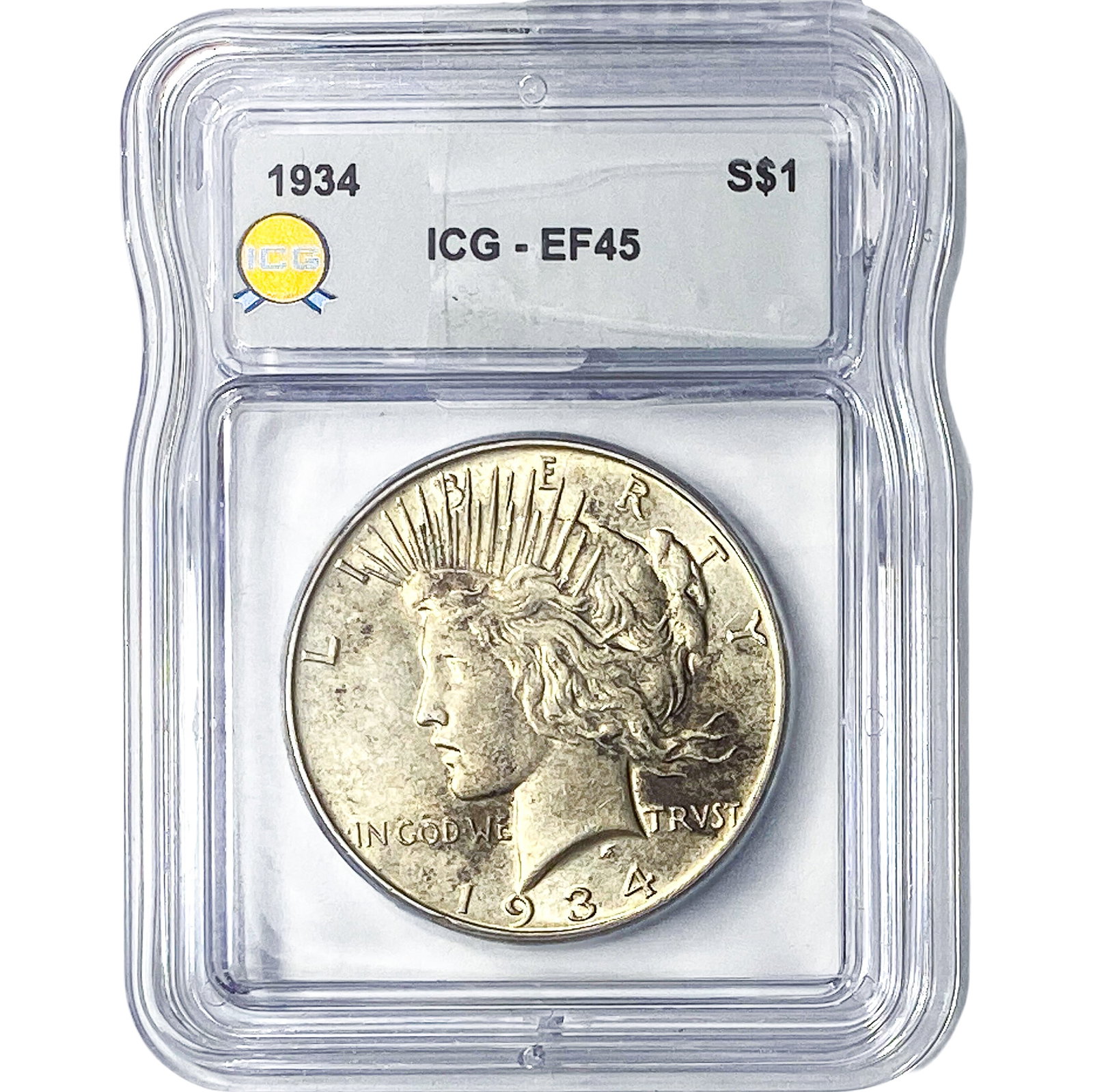 1934 Silver Peace Dollar ICG EF45: 1934 Silver Peace Dollar ICG EF45