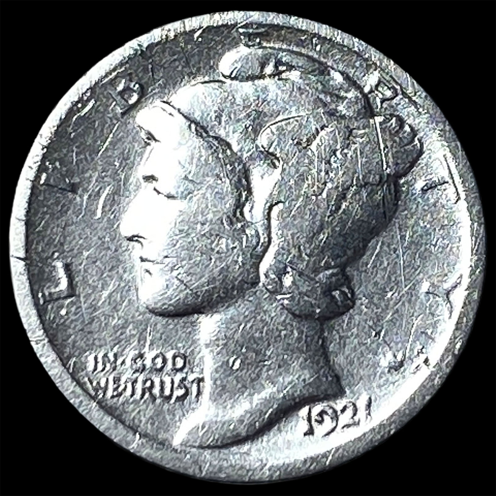 1921 Silver Mercury Dime LIGHTLY CIRCULATED: 1921 Silver Mercury Dime LIGHTLY CIRCULATED