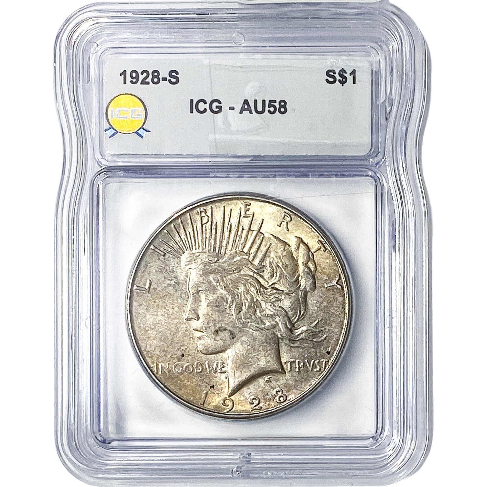 1928-S Silver Peace Dollar ICG AU58: 1928-S Silver Peace Dollar ICG AU58