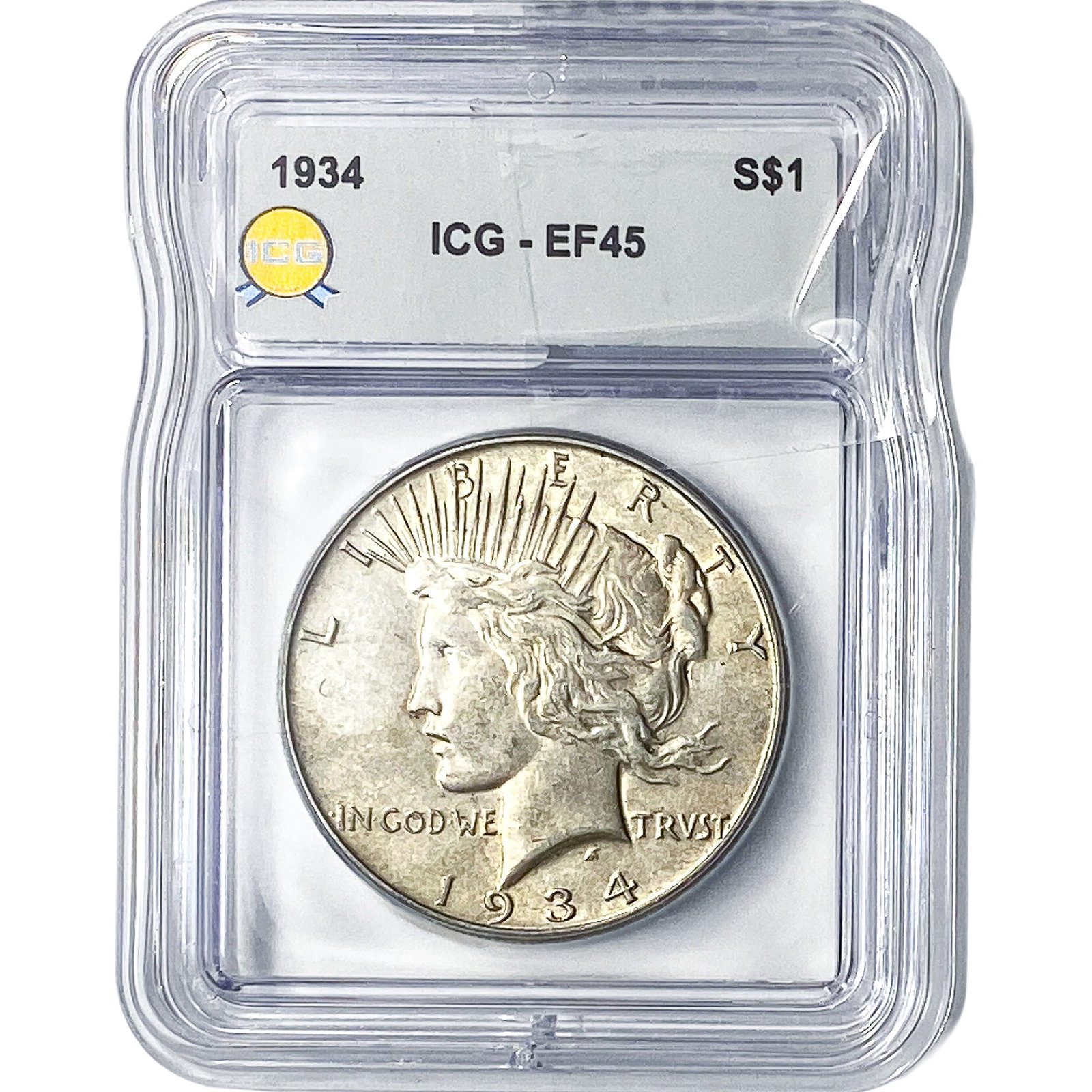 1934 Silver Peace Dollar ICG EF45: 1934 Silver Peace Dollar ICG EF45