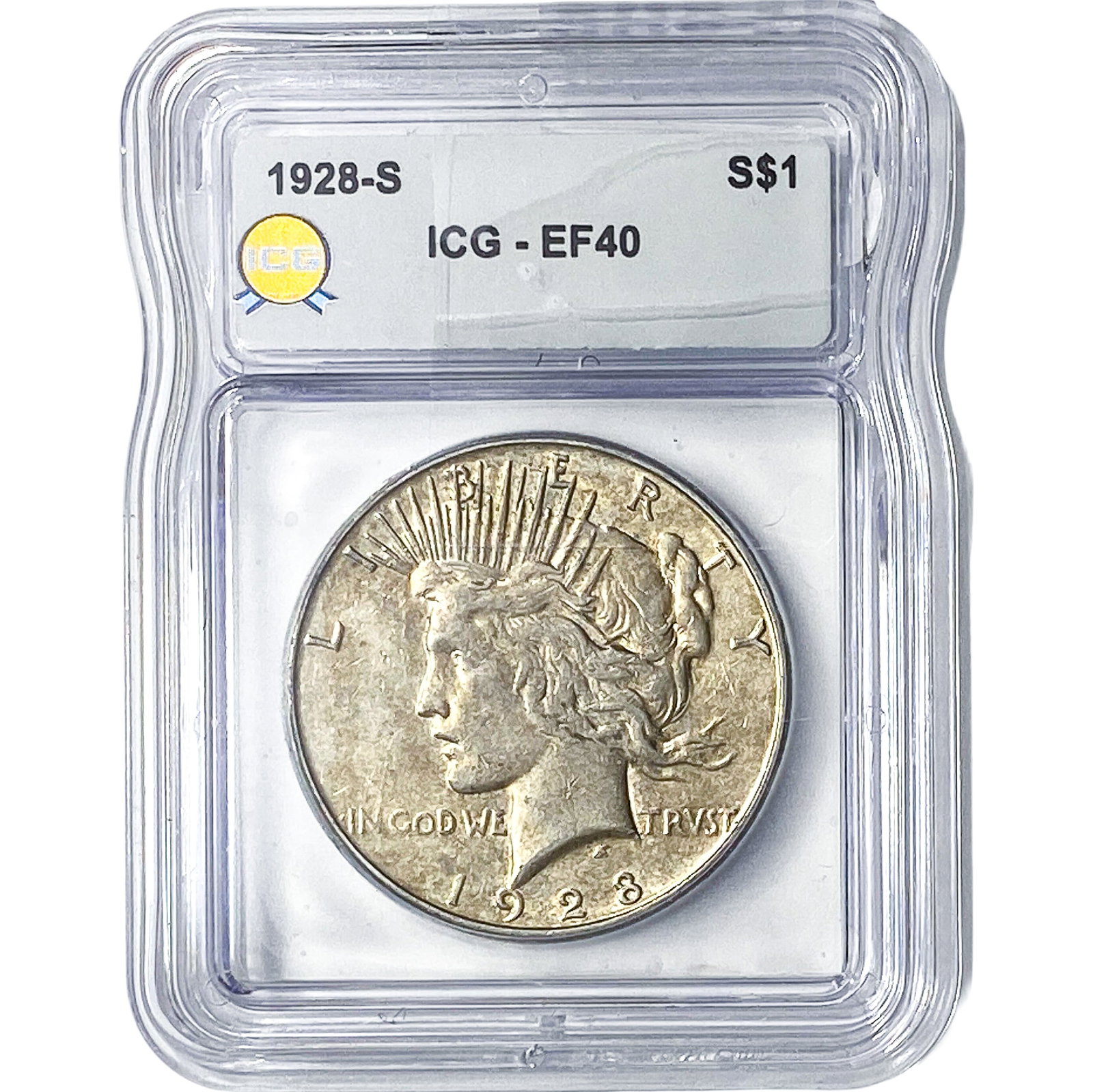 1928-S Silver Peace Dollar ICG EF40: 1928-S Silver Peace Dollar ICG EF40