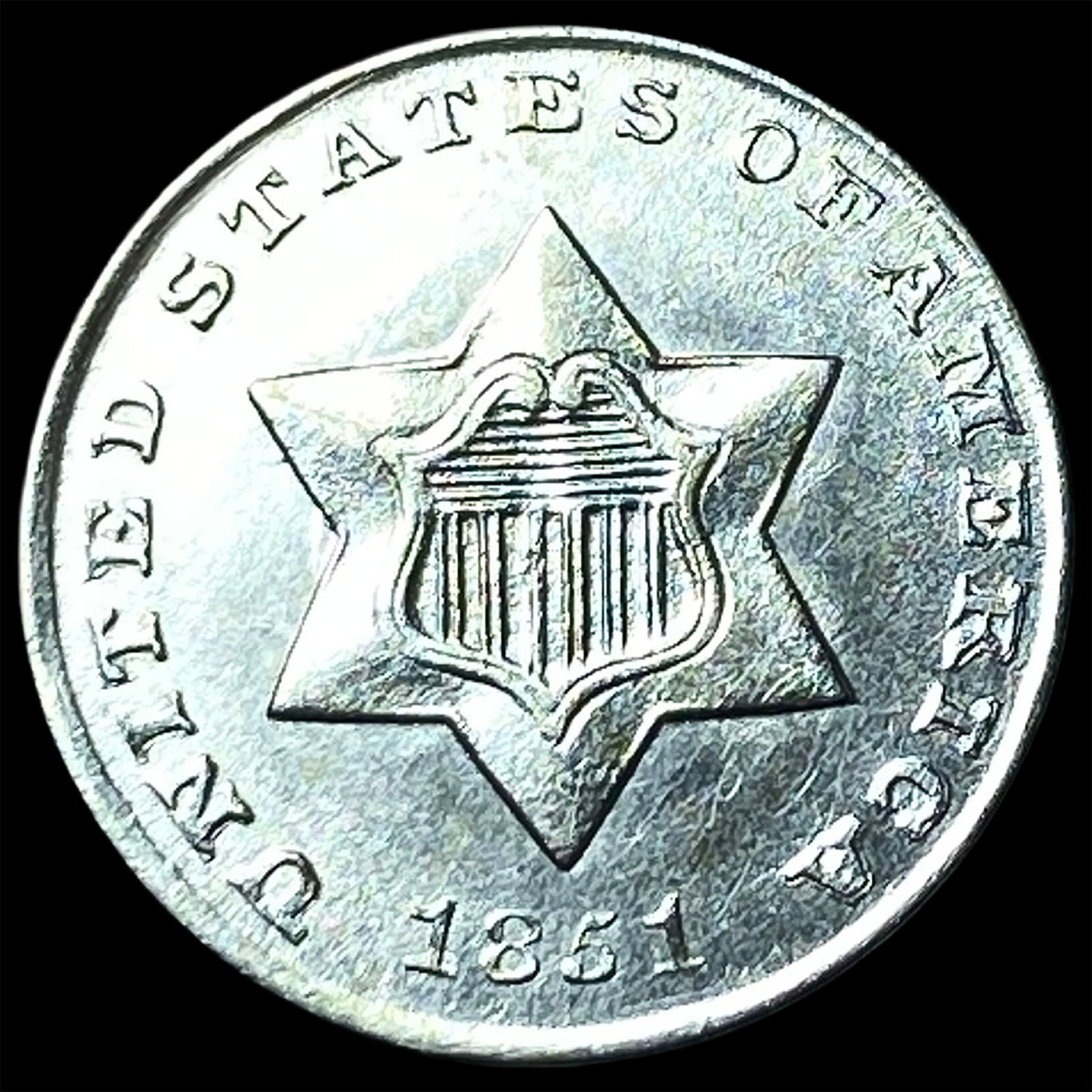 1851 Silver Three-Cent Piece UNCIRCULATED: 1851 Silver Three-Cent Piece UNCIRCULATED