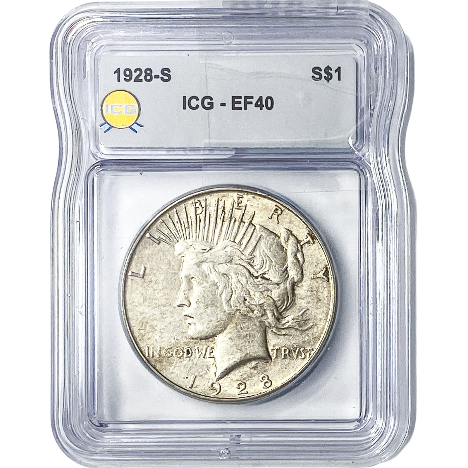 1928-S Silver Peace Dollar ICG EF40: 1928-S Silver Peace Dollar ICG EF40