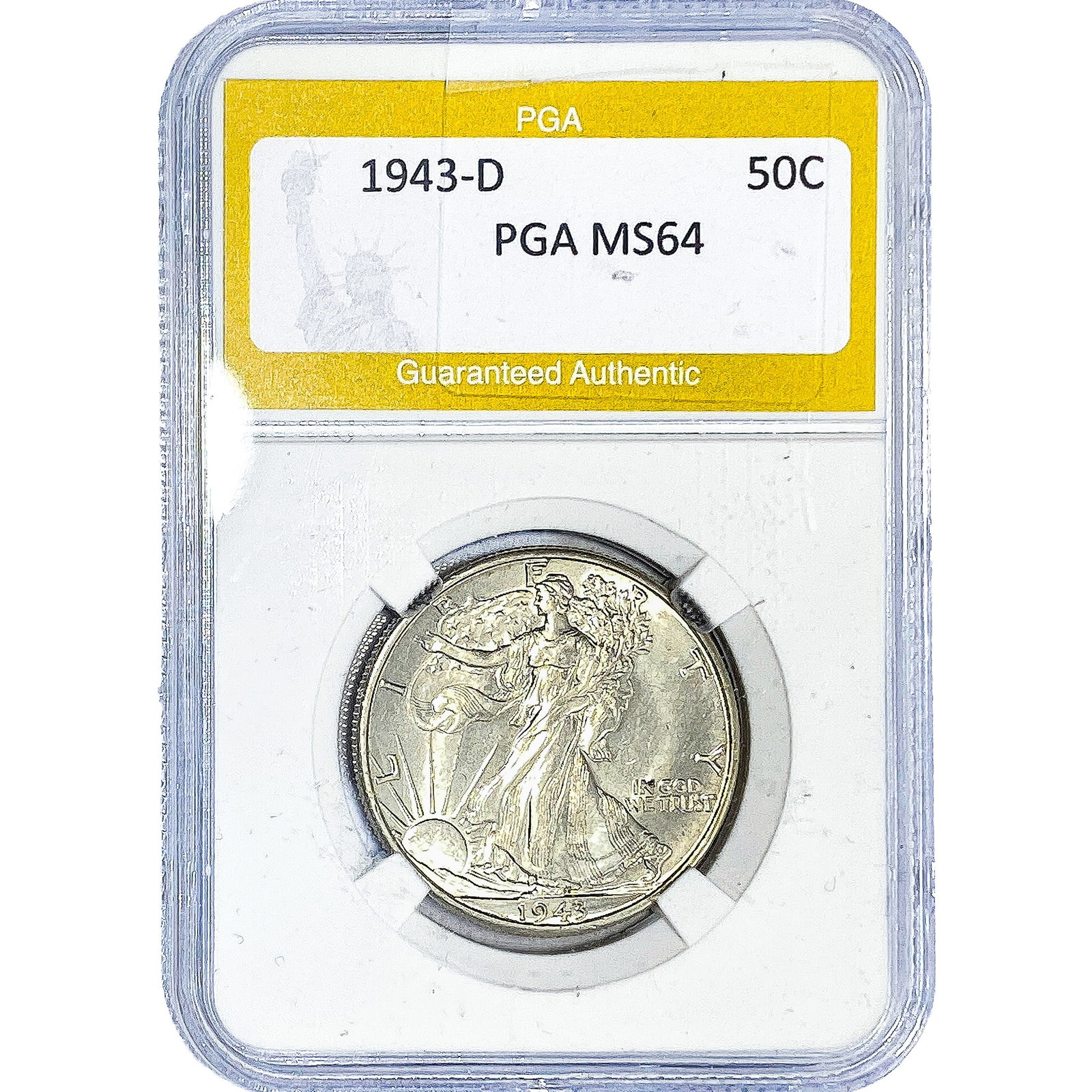 1943-D Walking Liberty Half Dollar PGA MS64: 1943-D Walking Liberty Half Dollar PGA MS64