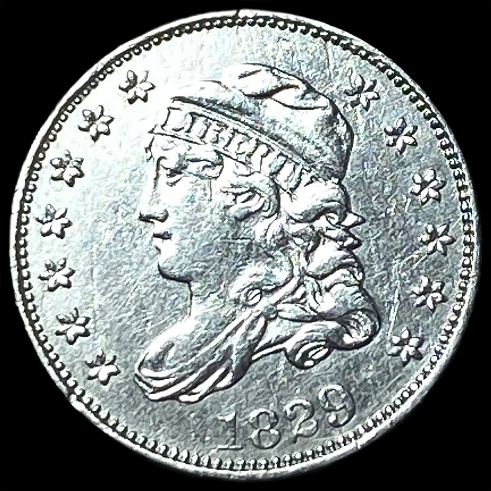 1829 Capped Bust Half Dime Toned CLOSELY UNCIRCULATED: 1829 Capped Bust Half Dime Toned CLOSELY UNCIRCULATED
