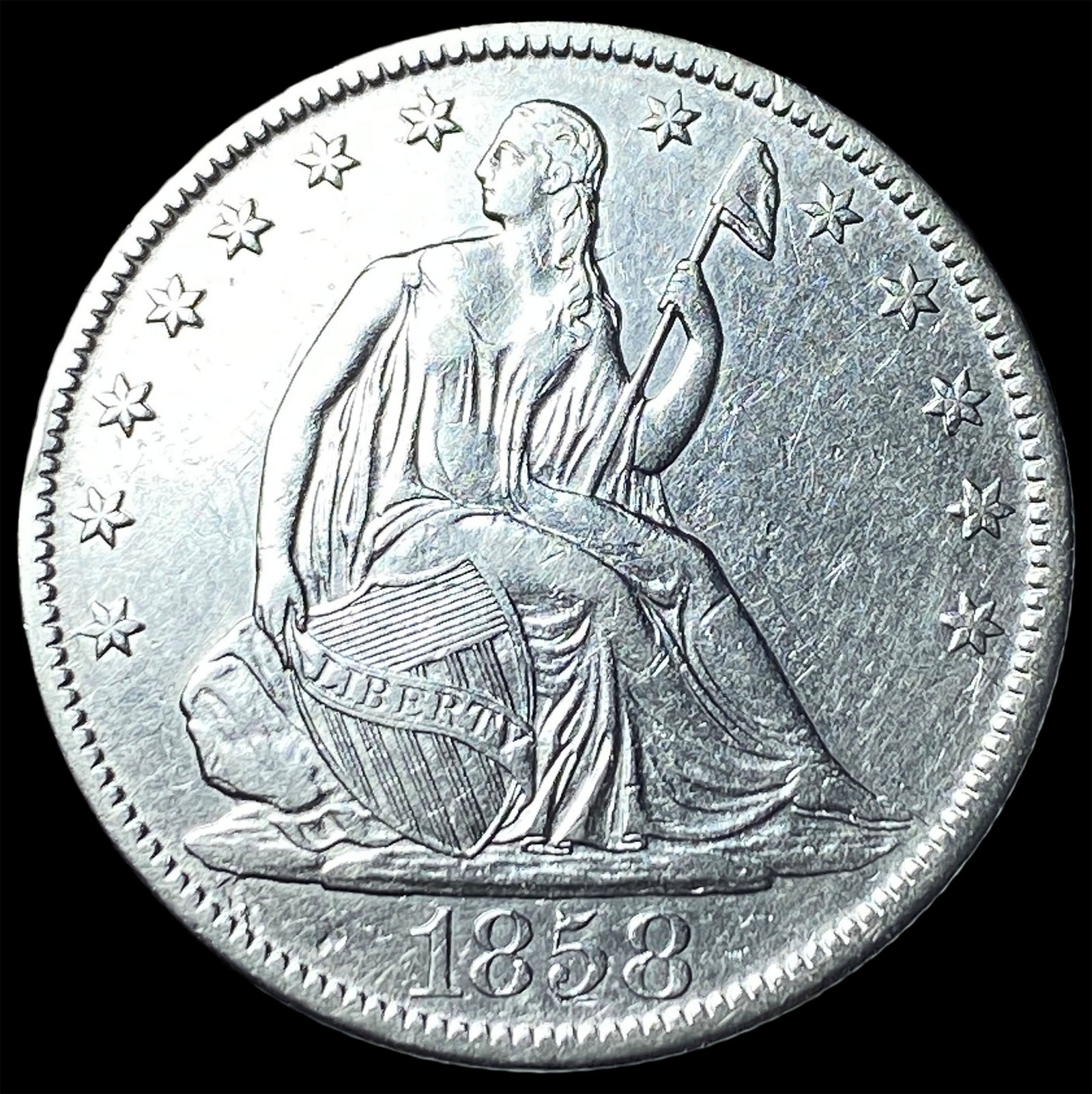1858-O Silver Half Dollar CLOSELY UNCIRCULATED: 1858-O Silver Half Dollar CLOSELY UNCIRCULATED