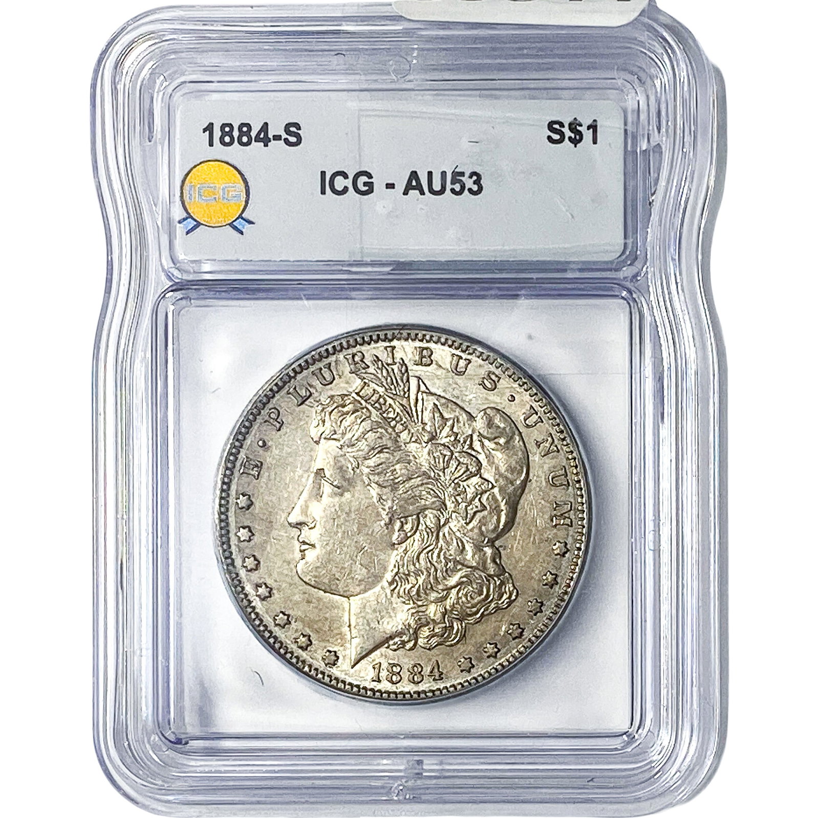 1884-S Morgan Silver Dollar ICG AU53: 1884-S Morgan Silver Dollar ICG AU53