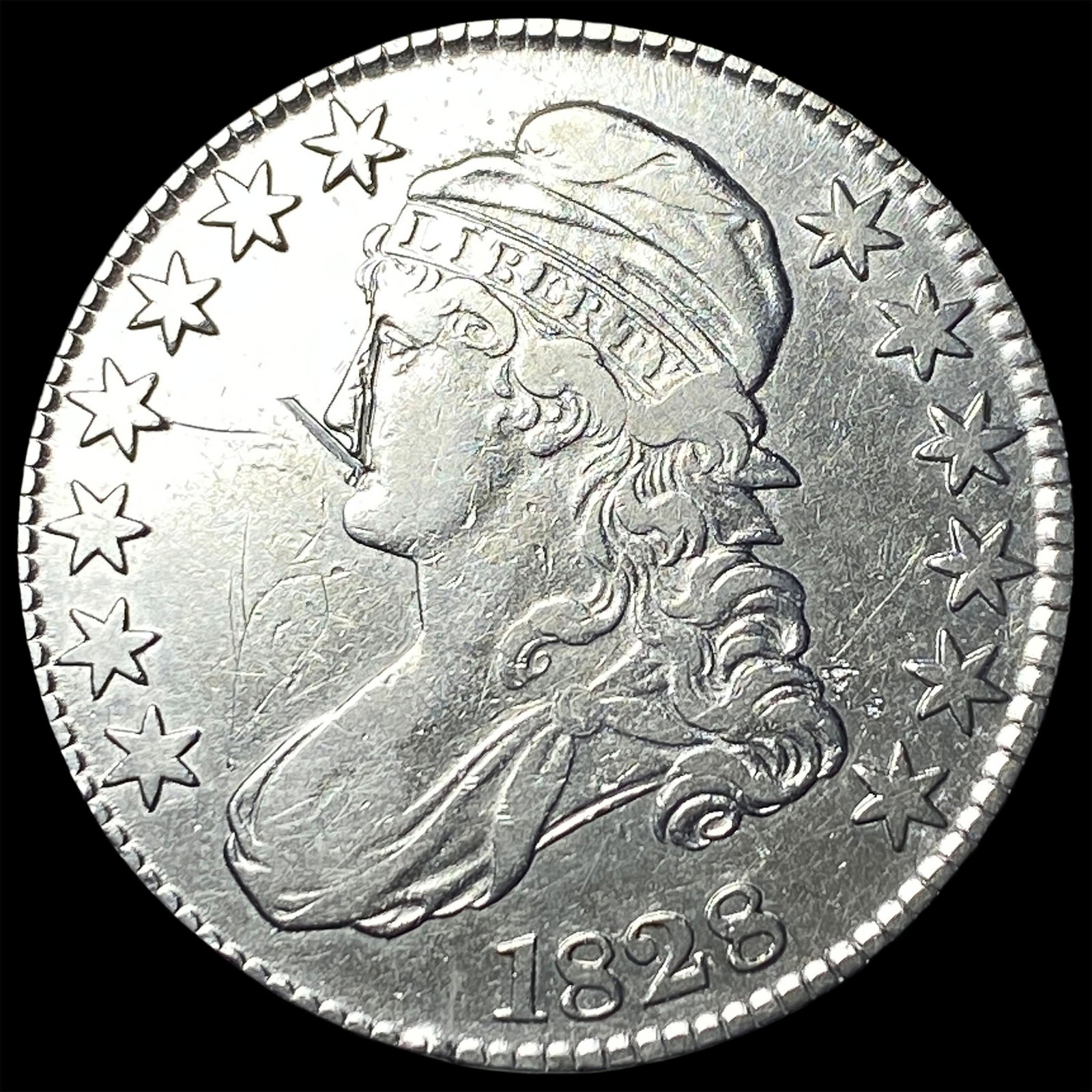 1828 Silver Capped Bust Half Dollar NEARLY UNCIRCULATED: 1828 Silver Capped Bust Half Dollar NEARLY UNCIRCULATED
