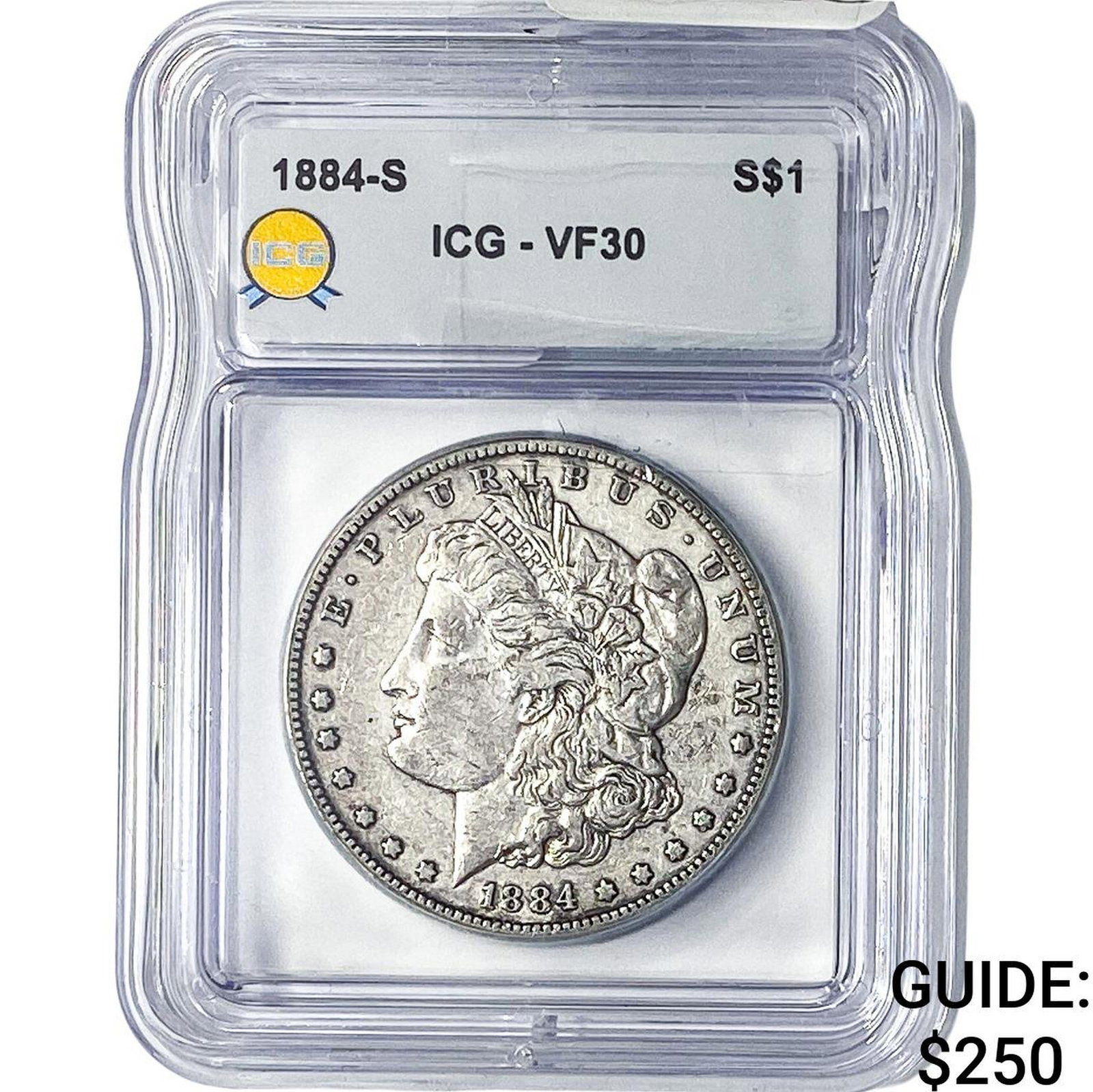 1884-S Morgan Silver Dollar ICG VF30: 1884-S Morgan Silver Dollar ICG VF30
