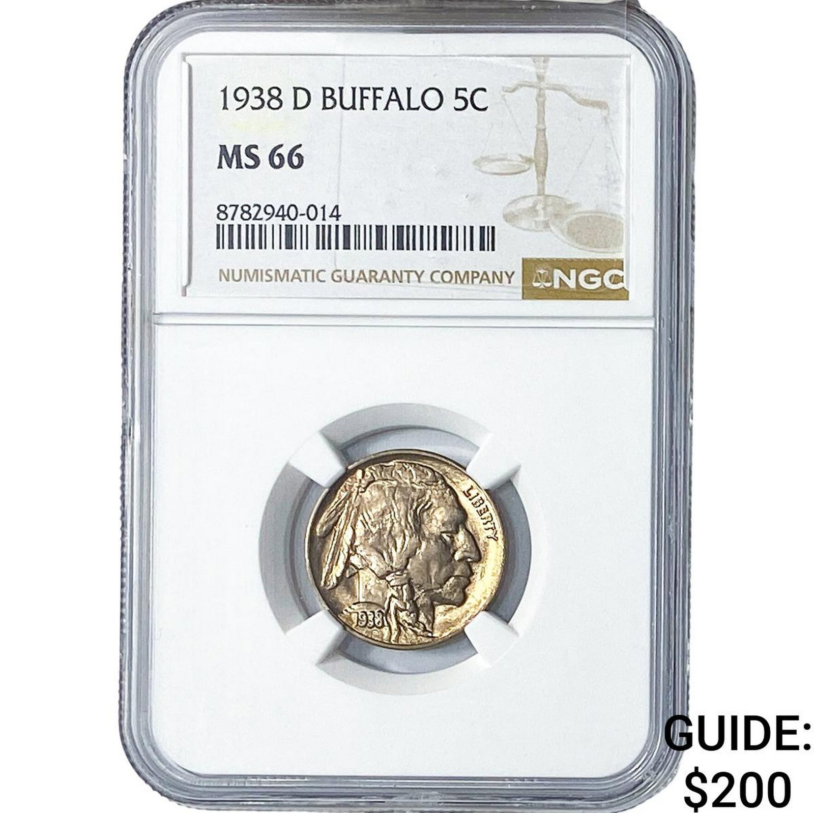 1938-D Buffalo Nickel NGC MS66: 1938-D Buffalo Nickel NGC MS66
