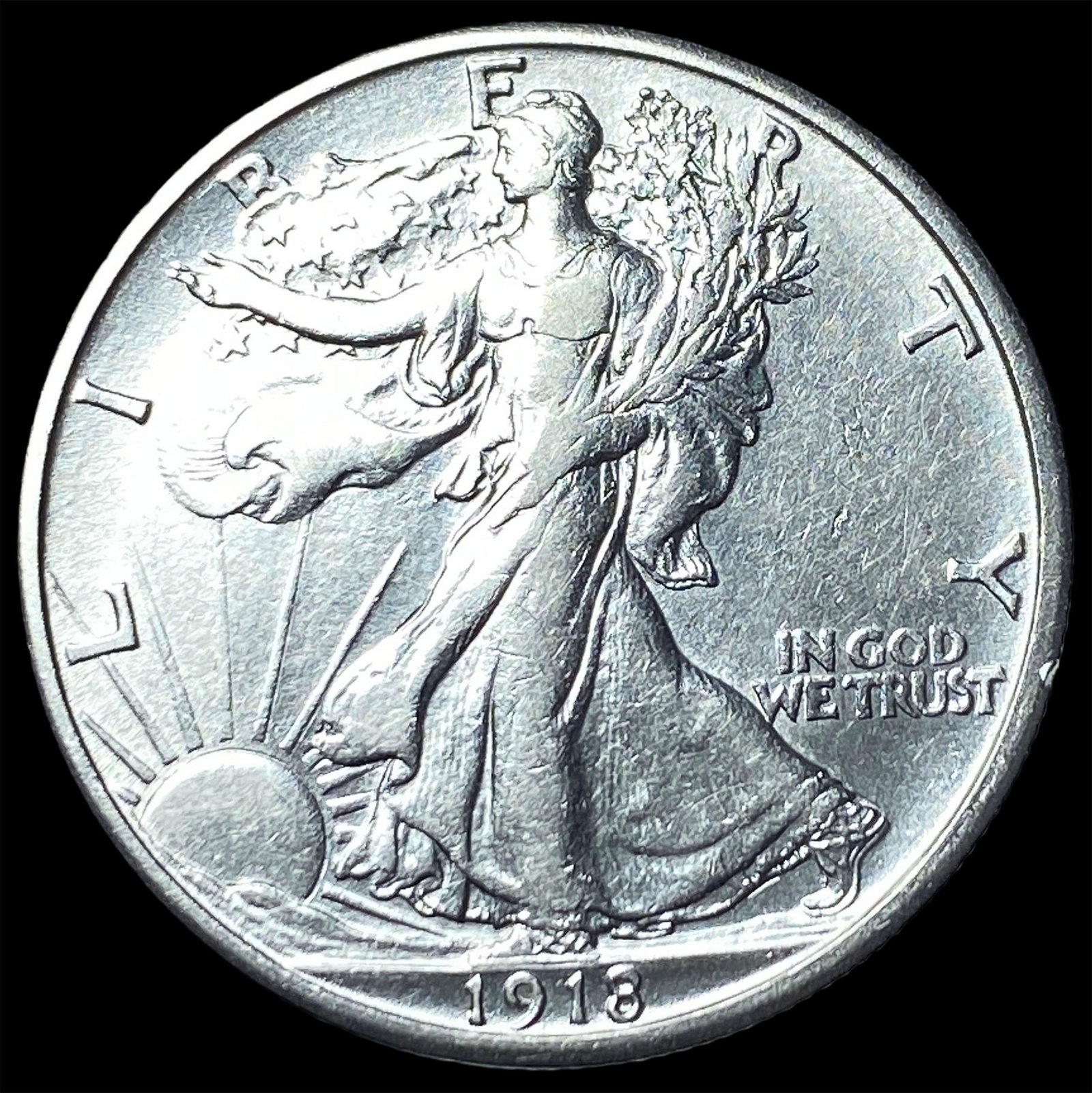 1918-S Silver Walking Liberty Half Dollar CLOSELY UNCIRCULATED: 1918-S Silver Walking Liberty Half Dollar CLOSELY UNCIRCULATED