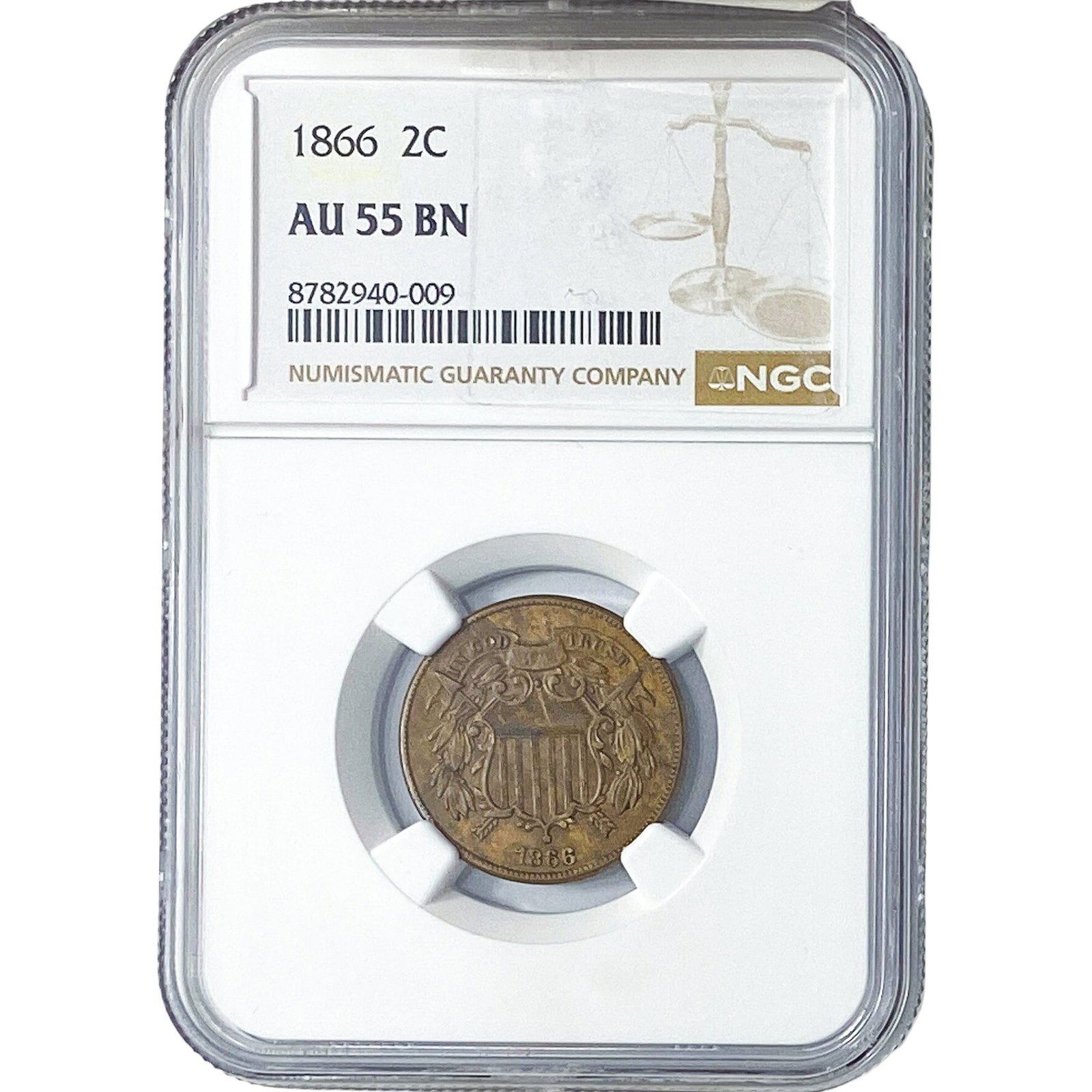 1866 1866 2C BN NGC AU55: 1866 1866 2C BN NGC AU55