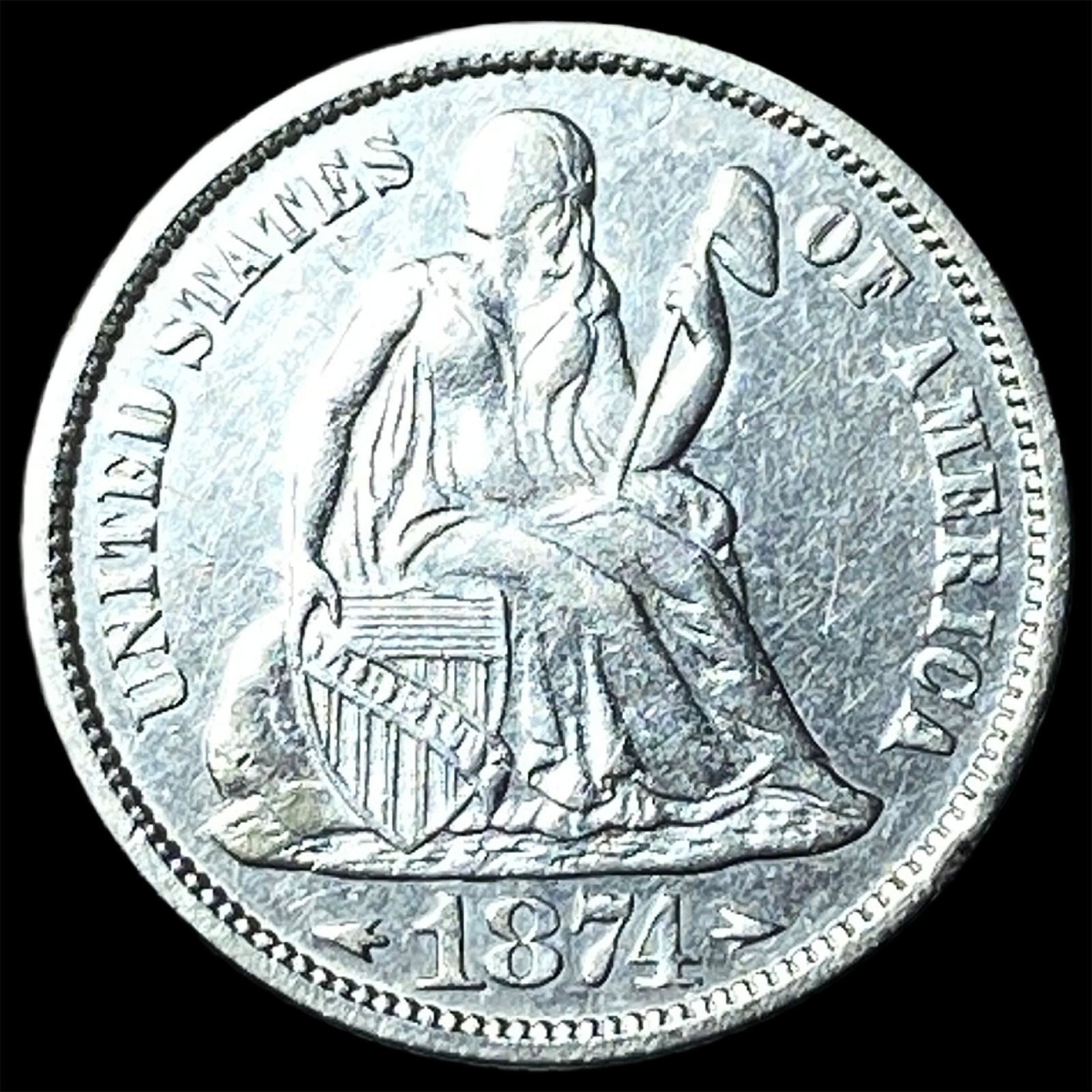 1874 Arrows Seated Liberty Dime CLOSELY UNCIRCULATED: 1874 Arrows Seated Liberty Dime CLOSELY UNCIRCULATED