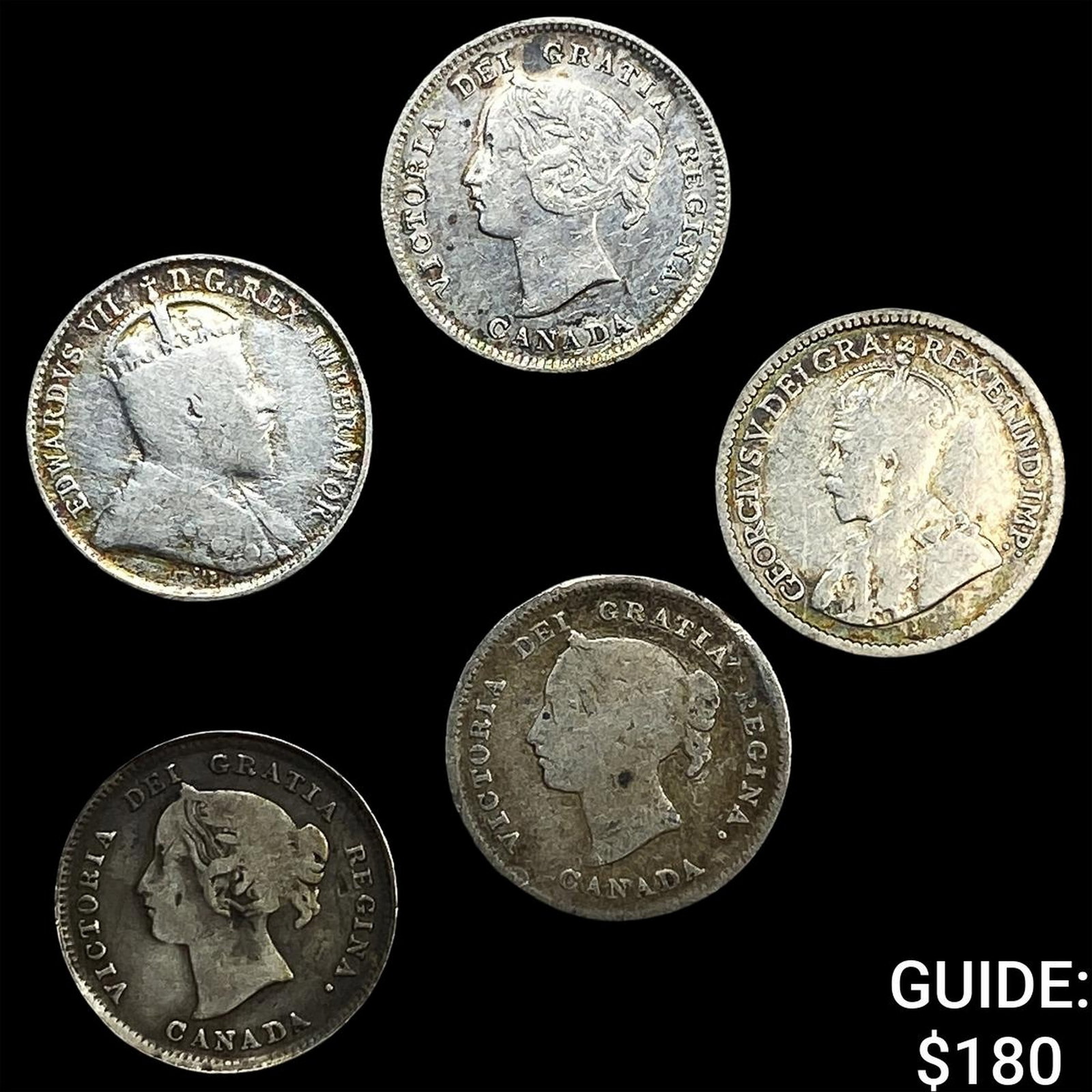 [5 Coins] 1880-1916 Canada Silver 5 Cents: [5 Coins] 1880-1916 Canada Silver 5 Cents