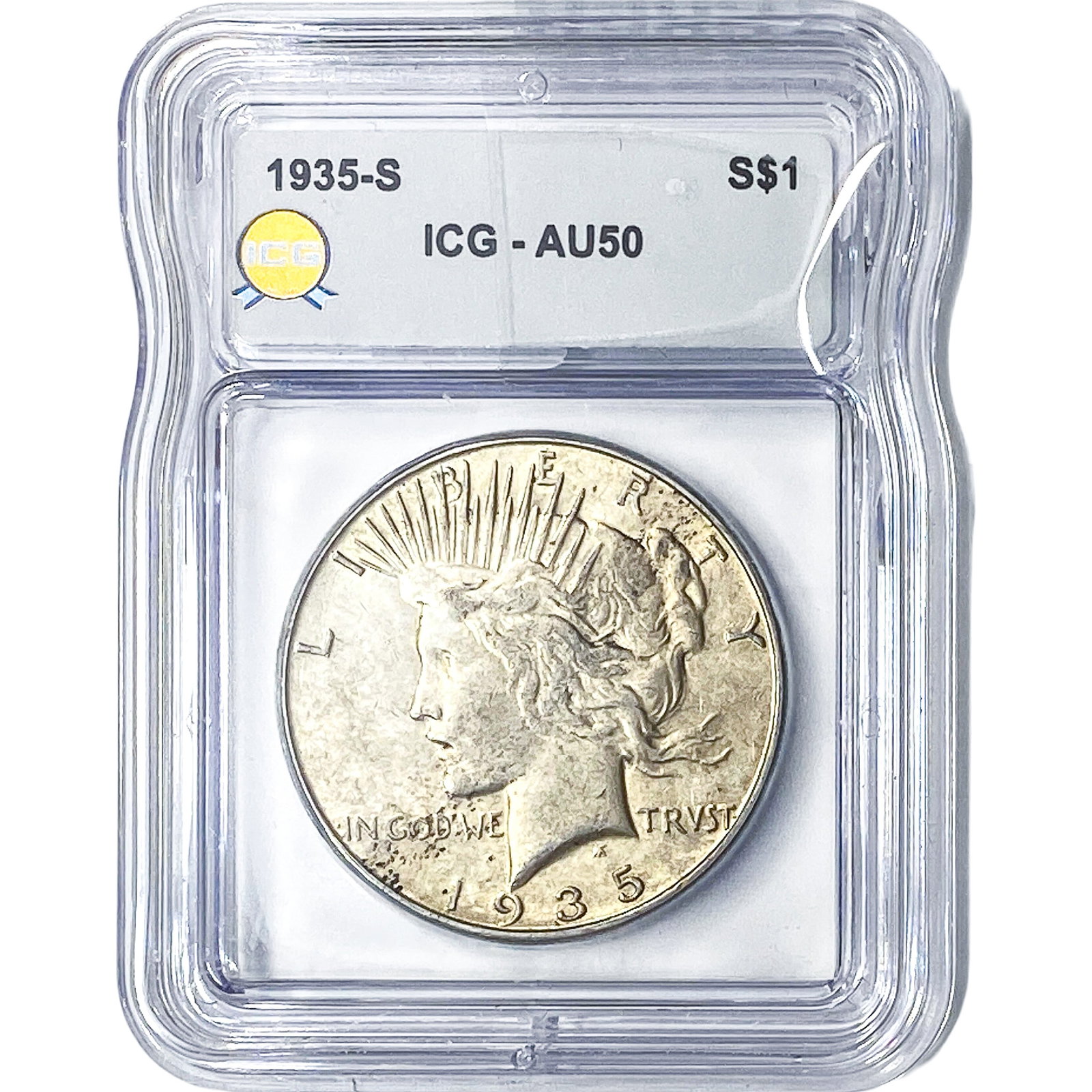 1935-S Silver Peace Dollar ICG AU50: 1935-S Silver Peace Dollar ICG AU50