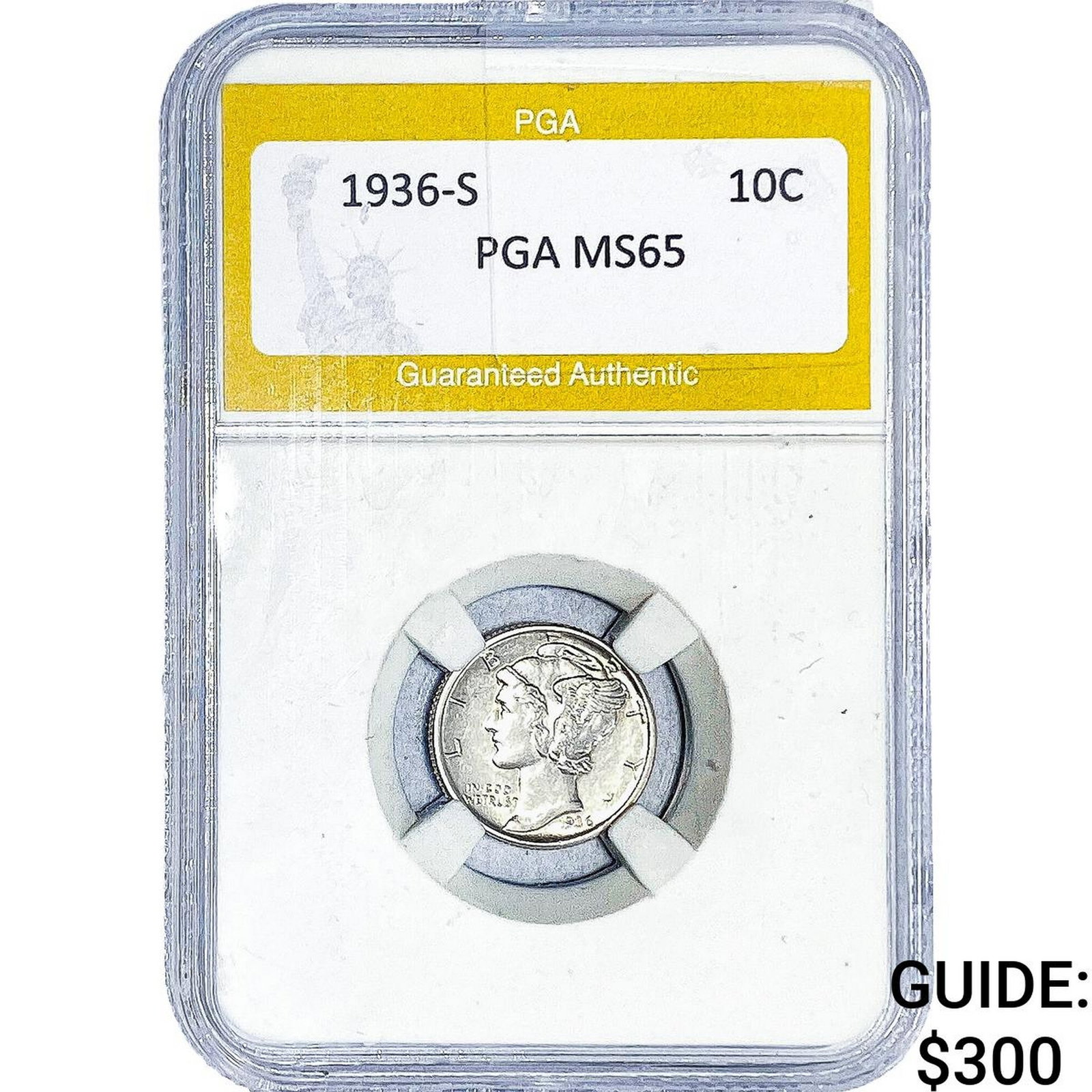 1936-S Mercury Silver Dime PGA MS65: 1936-S Mercury Silver Dime PGA MS65