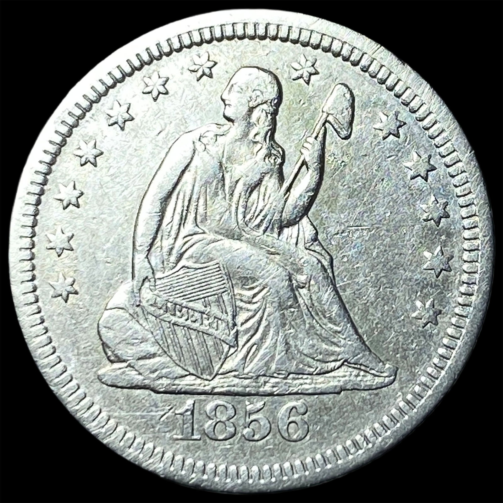 1856 Silver Quarter Dollar (Seated Liberty) NEARLY UNCIRCULATED: 1856 Silver Quarter Dollar (Seated Liberty) NEARLY UNCIRCULATED