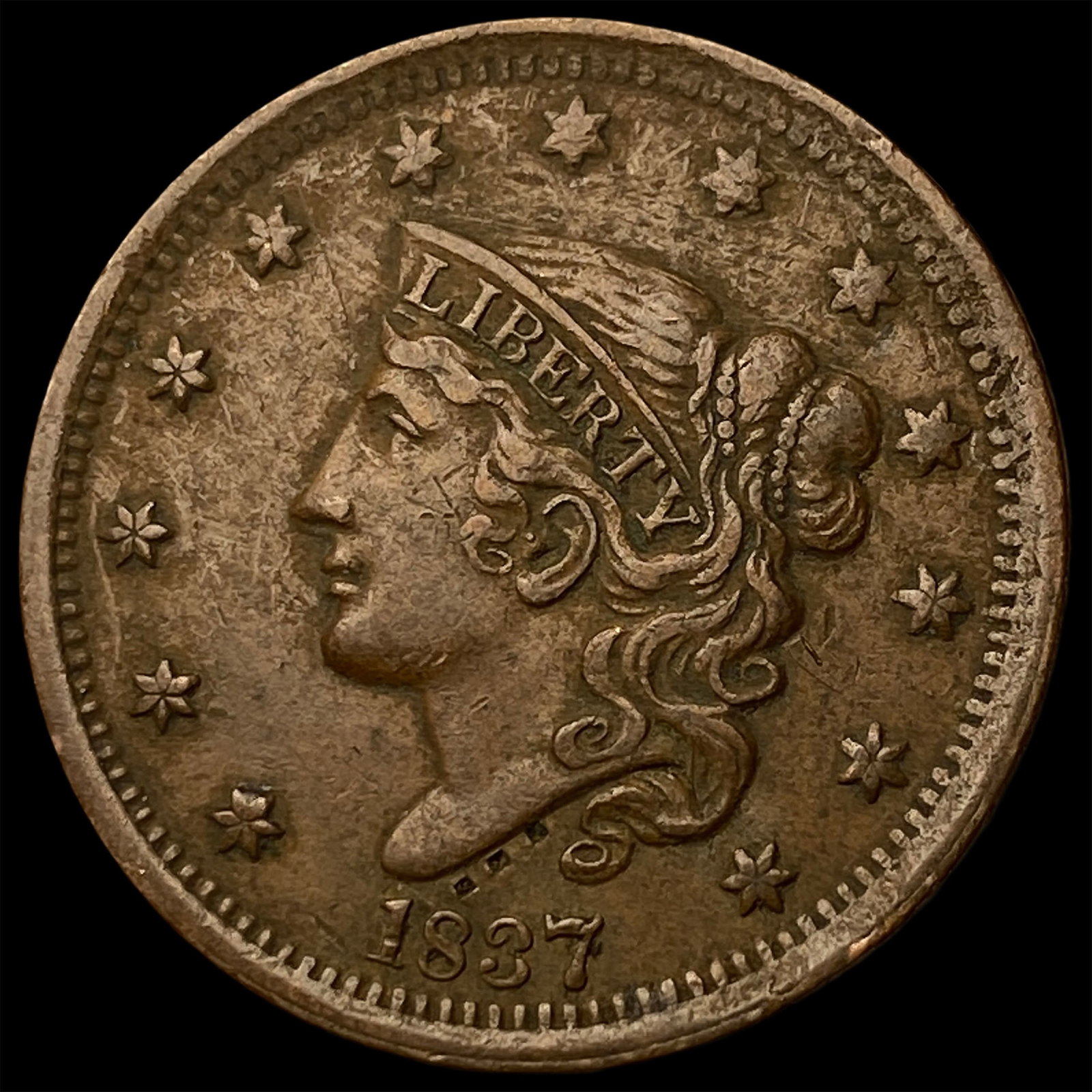 1837 Coronet Head Large Cent LIGHTLY CIRCULATED: 1837 Coronet Head Large Cent LIGHTLY CIRCULATED