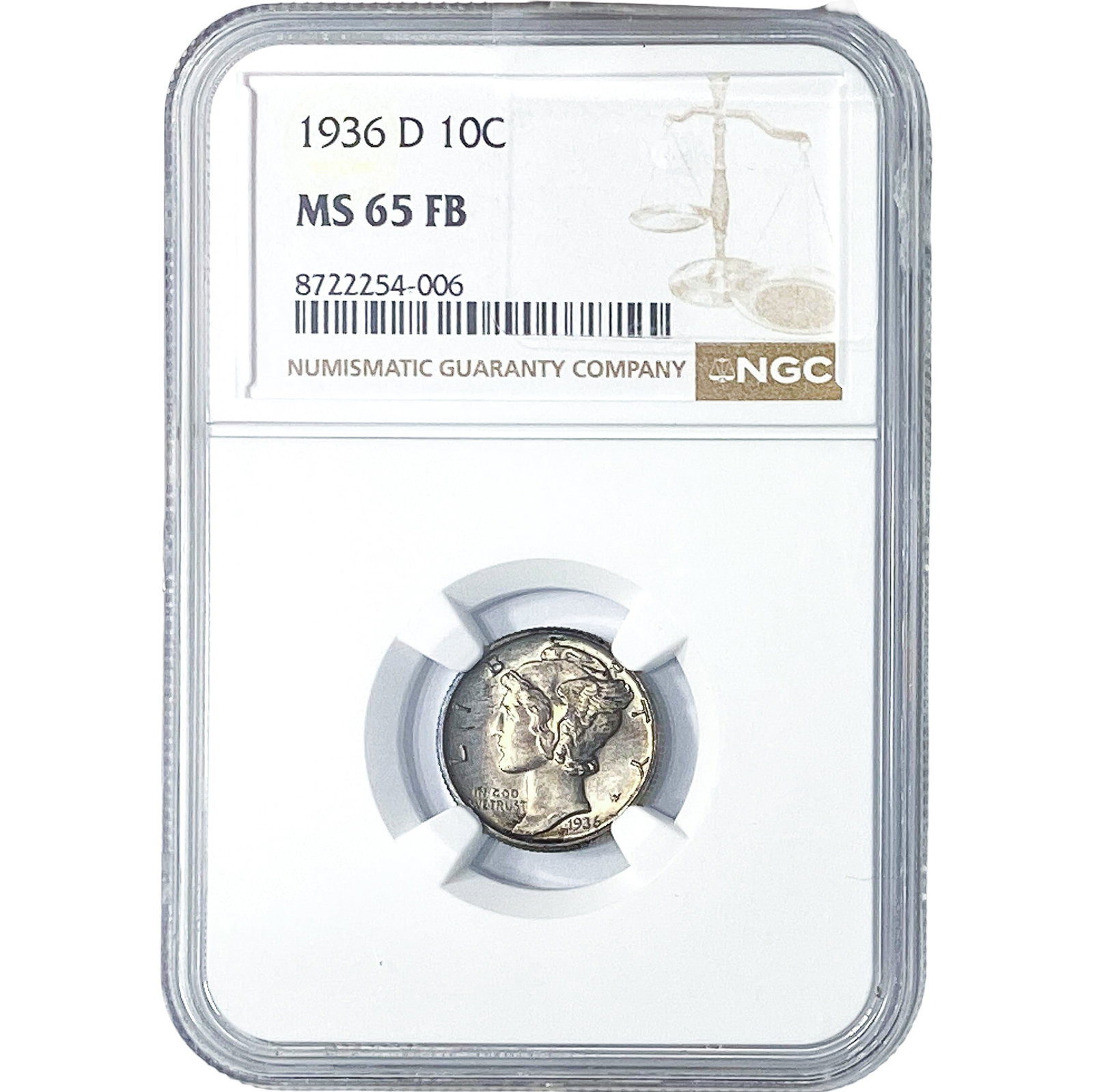 1936-D Mercury Silver Dime NGC MS65 FB: 1936-D Mercury Silver Dime NGC MS65 FB