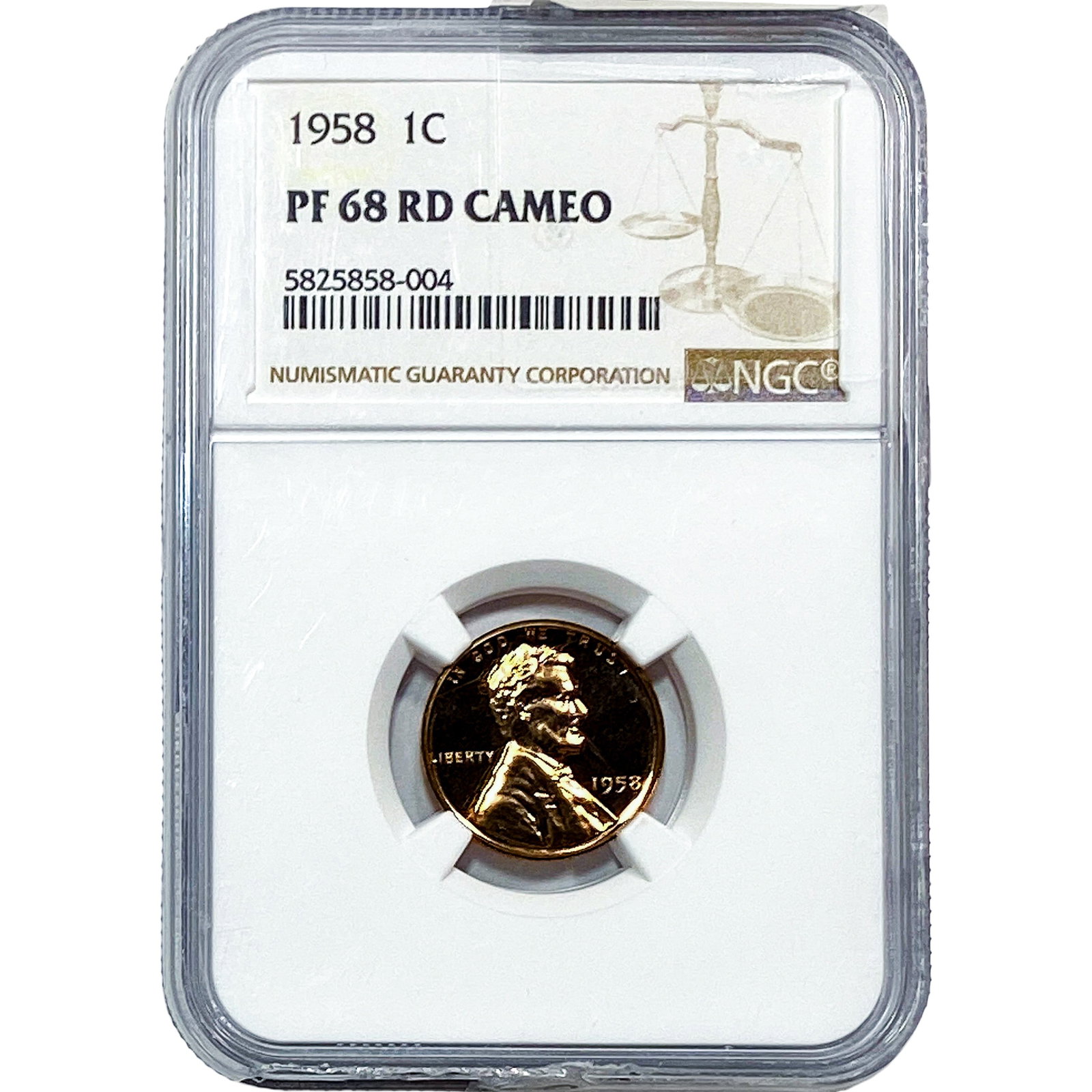 1958 Wheat Cent NGC PF68 RD CAMEO: 1958 Wheat Cent NGC PF68 RD CAMEO