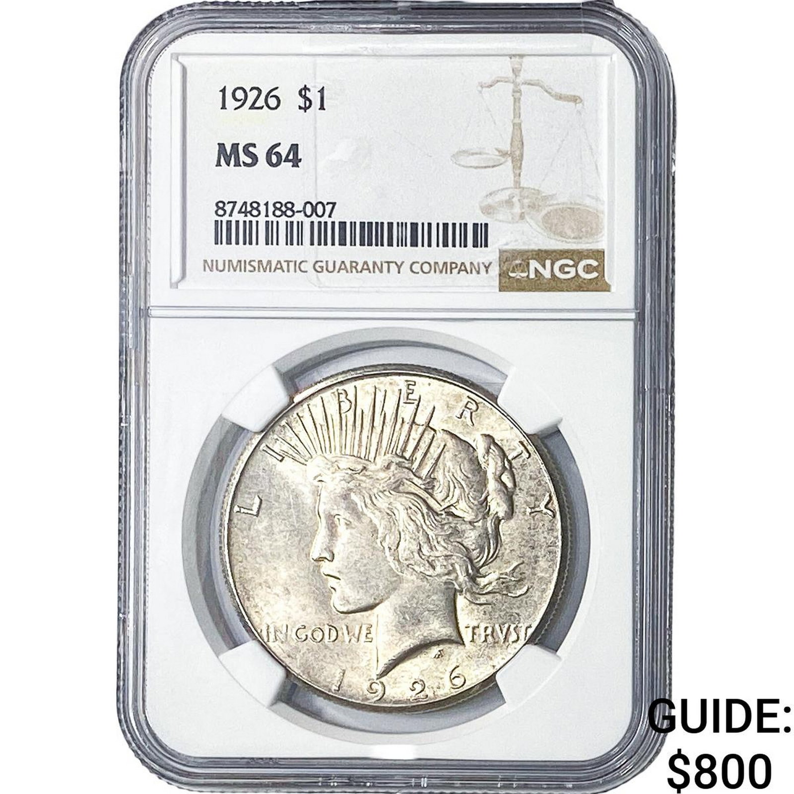 1926 Silver Peace Dollar NGC MS64: 1926 Silver Peace Dollar NGC MS64