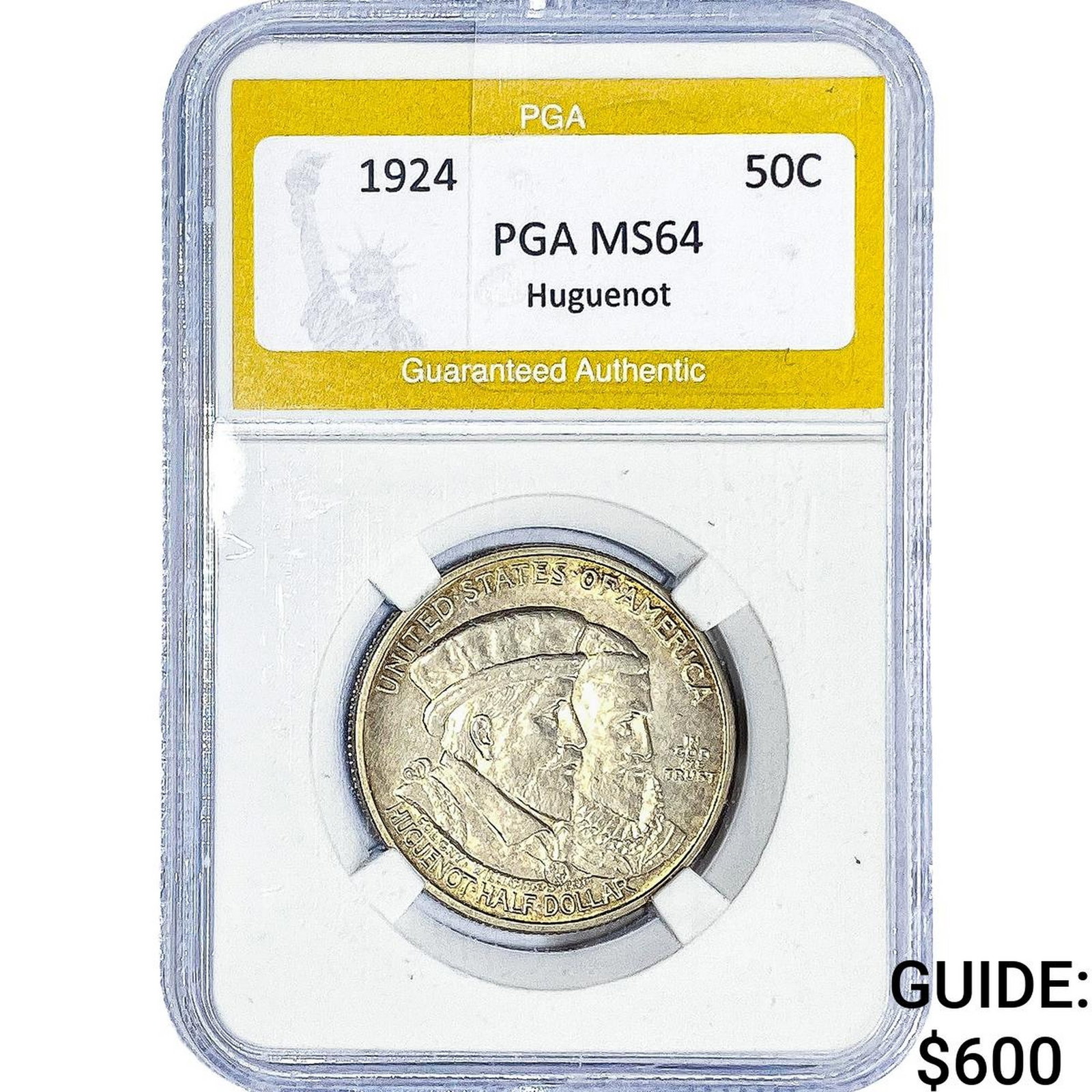 1924 Huguenot Half Dollar PGA MS64: 1924 Huguenot Half Dollar PGA MS64