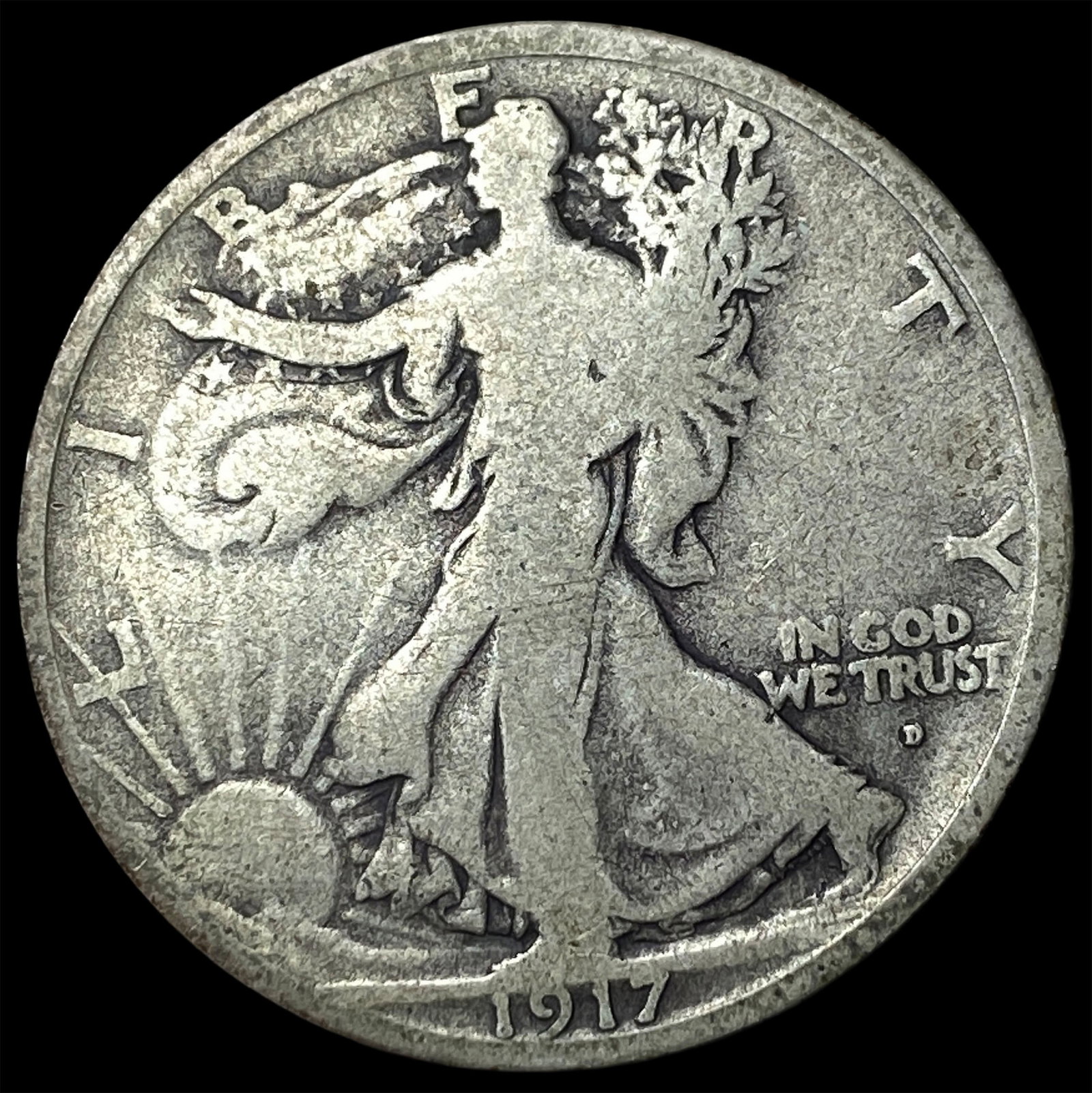 1917-D Silver Walking Liberty Half Dollar NICELY CIRCULATED: 1917-D Silver Walking Liberty Half Dollar NICELY CIRCULATED