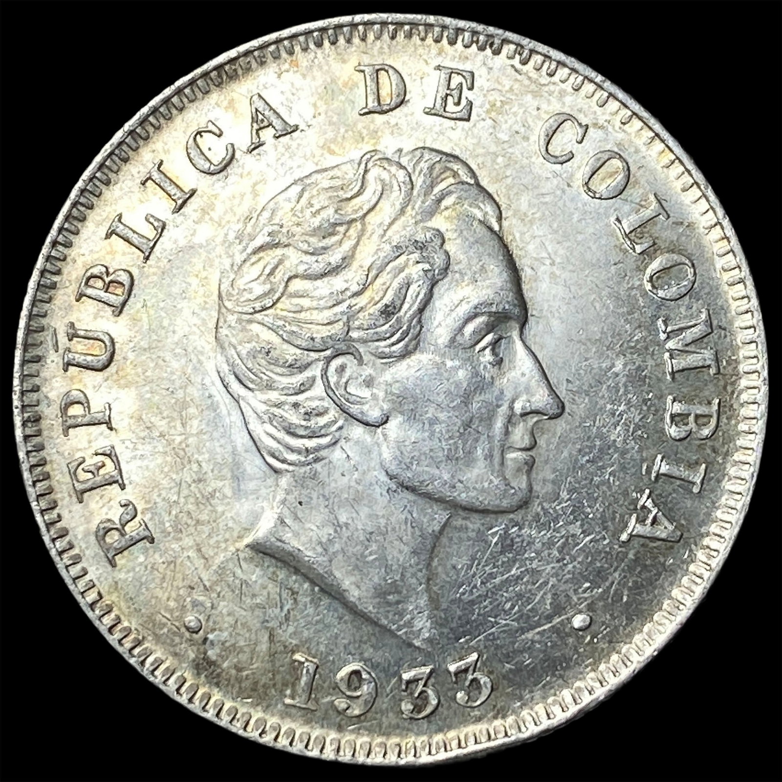 1933 Colombia Silver 50 Centavos UNCIRCULATED: 1933 Colombia Silver 50 Centavos UNCIRCULATED
