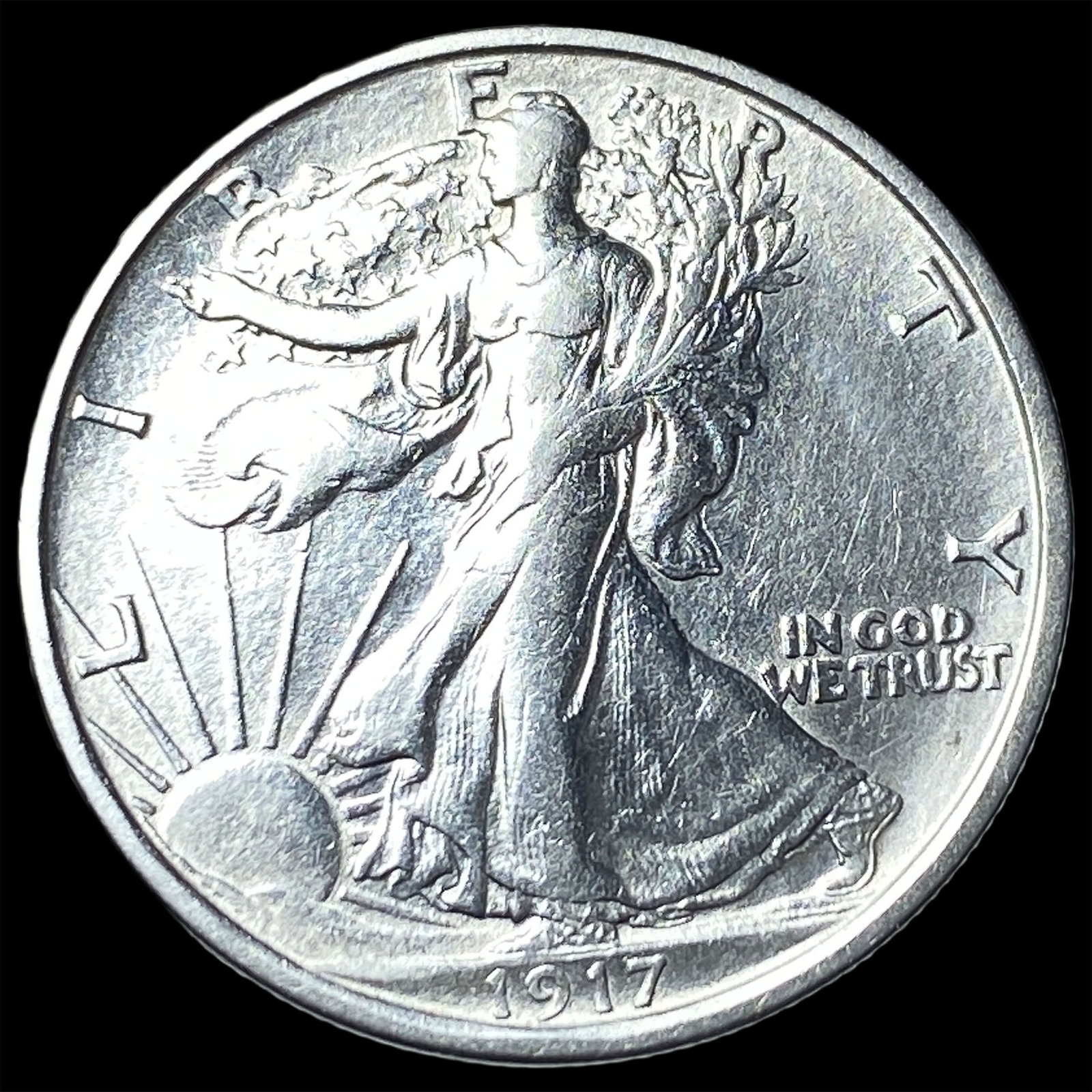 1917-S Silver Walking Liberty Half Dollar NEARLY UNCIRCULATED: 1917-S Silver Walking Liberty Half Dollar NEARLY UNCIRCULATED